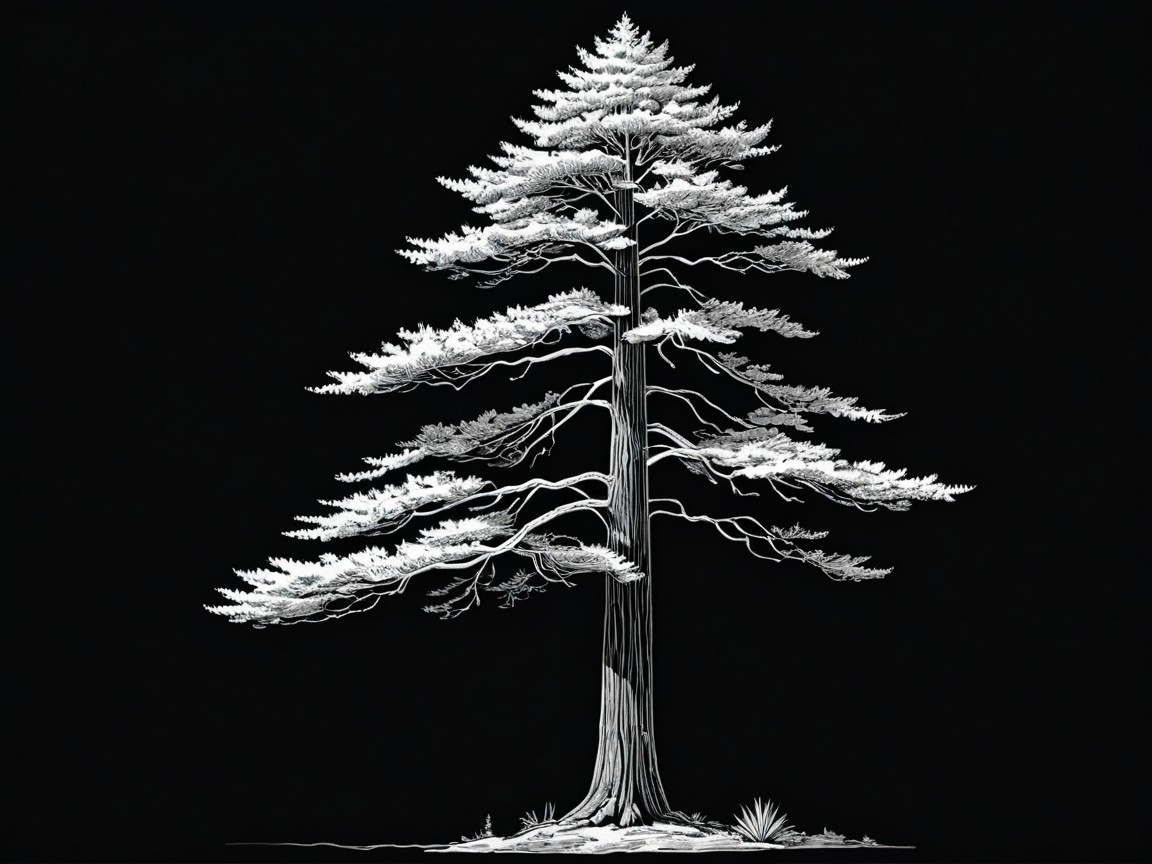 Monochromatic Tree Silhouette on Black Background