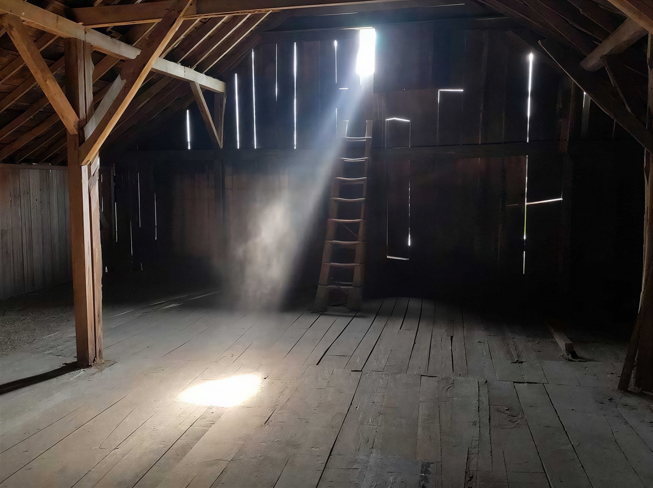 Dusty Rustic Barn Attic with Sunlight and Dust Particles
