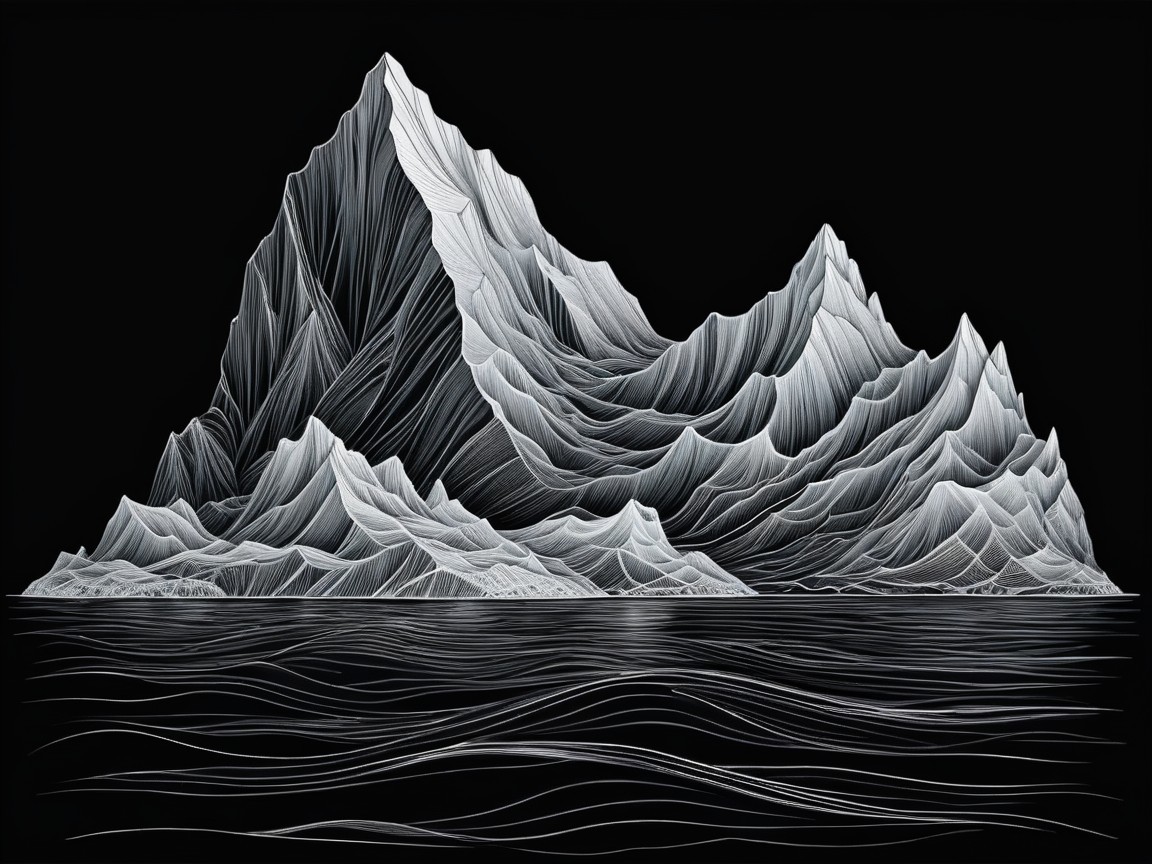 Monochromatic Illustration of an Iceberg on Black Background