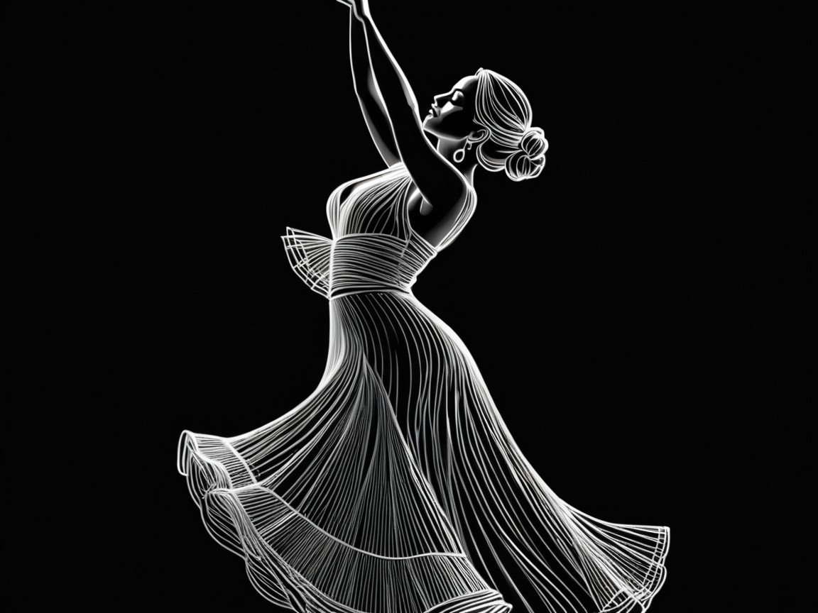 Woman in Dance Outline on Black Background