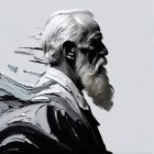 Elderly Man Walking on Railway Track in Winter Landscape