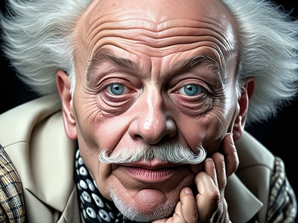 Elderly man with bright blue eyes and white mustache
