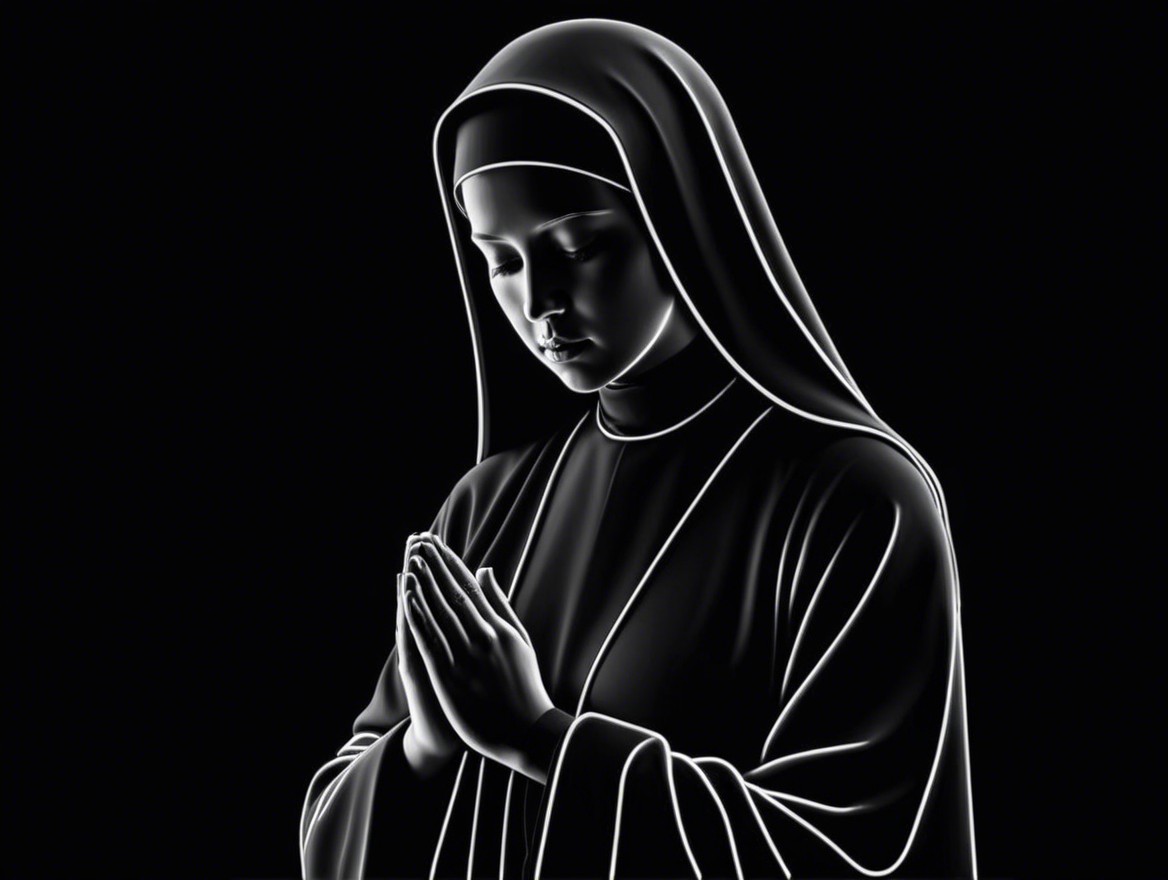 Monochromatic Image of a Nun in Prayer and Reflection