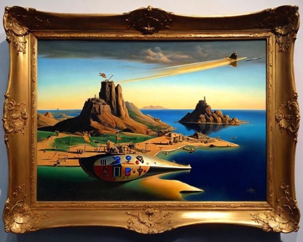 Surreal Landscape with Spaceship and Vibrant Colors