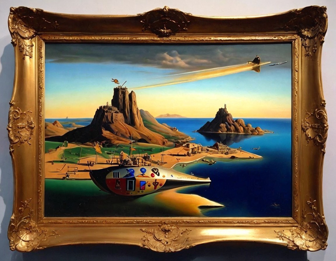 Surreal Landscape with Spaceship and Vibrant Colors
