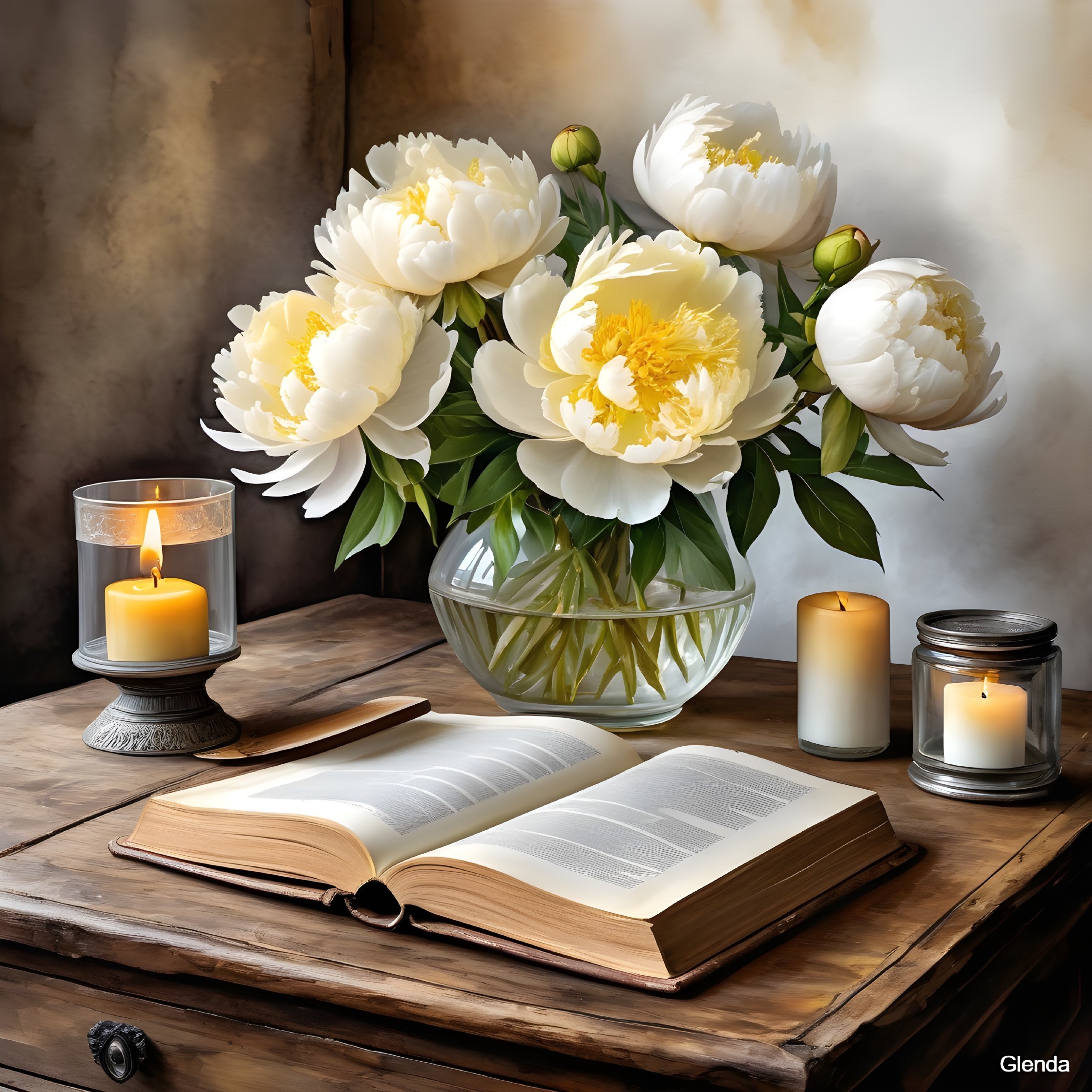 Serene Composition with Peonies and Rustic Elements