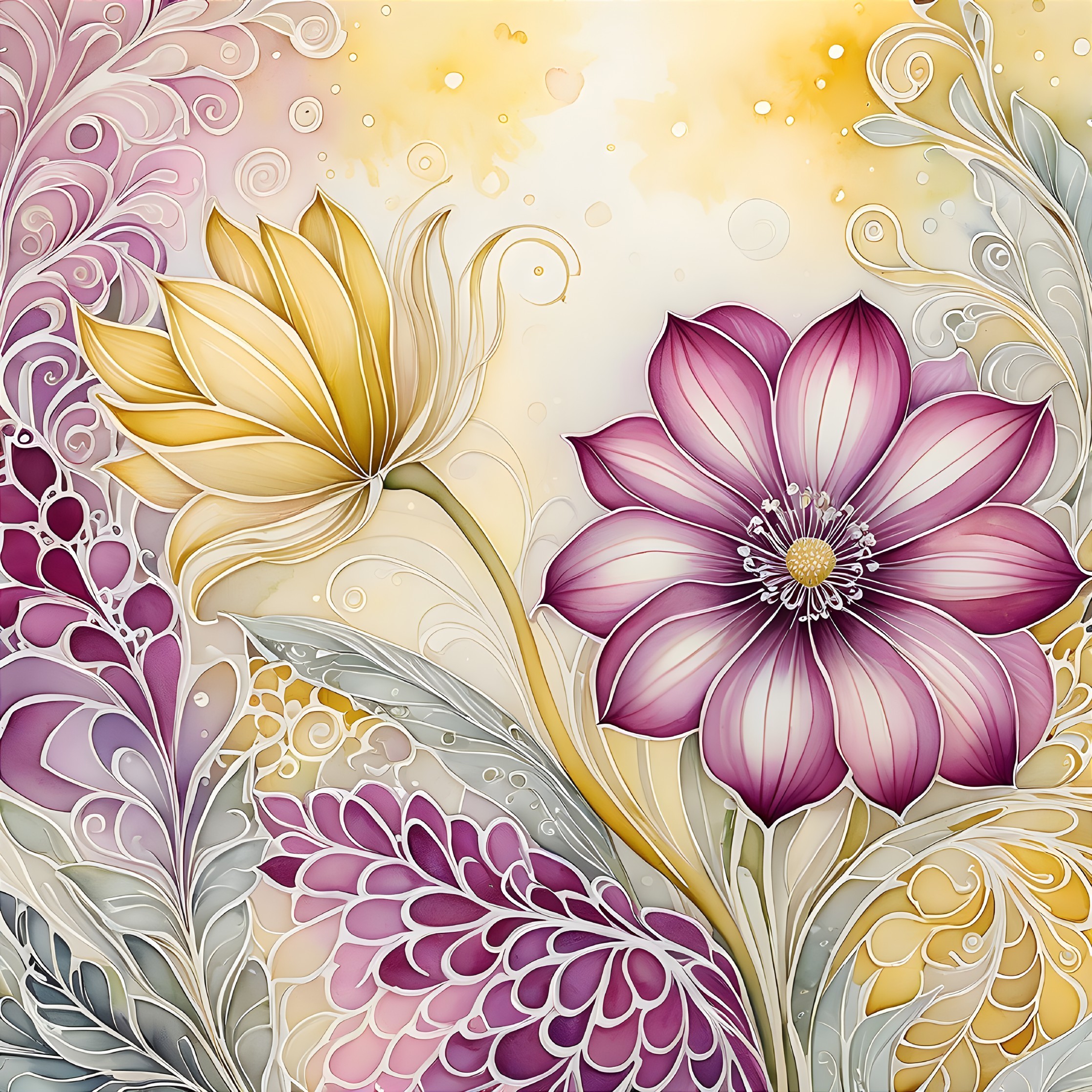Vibrant Floral Patterns in Purple and Yellow Shades