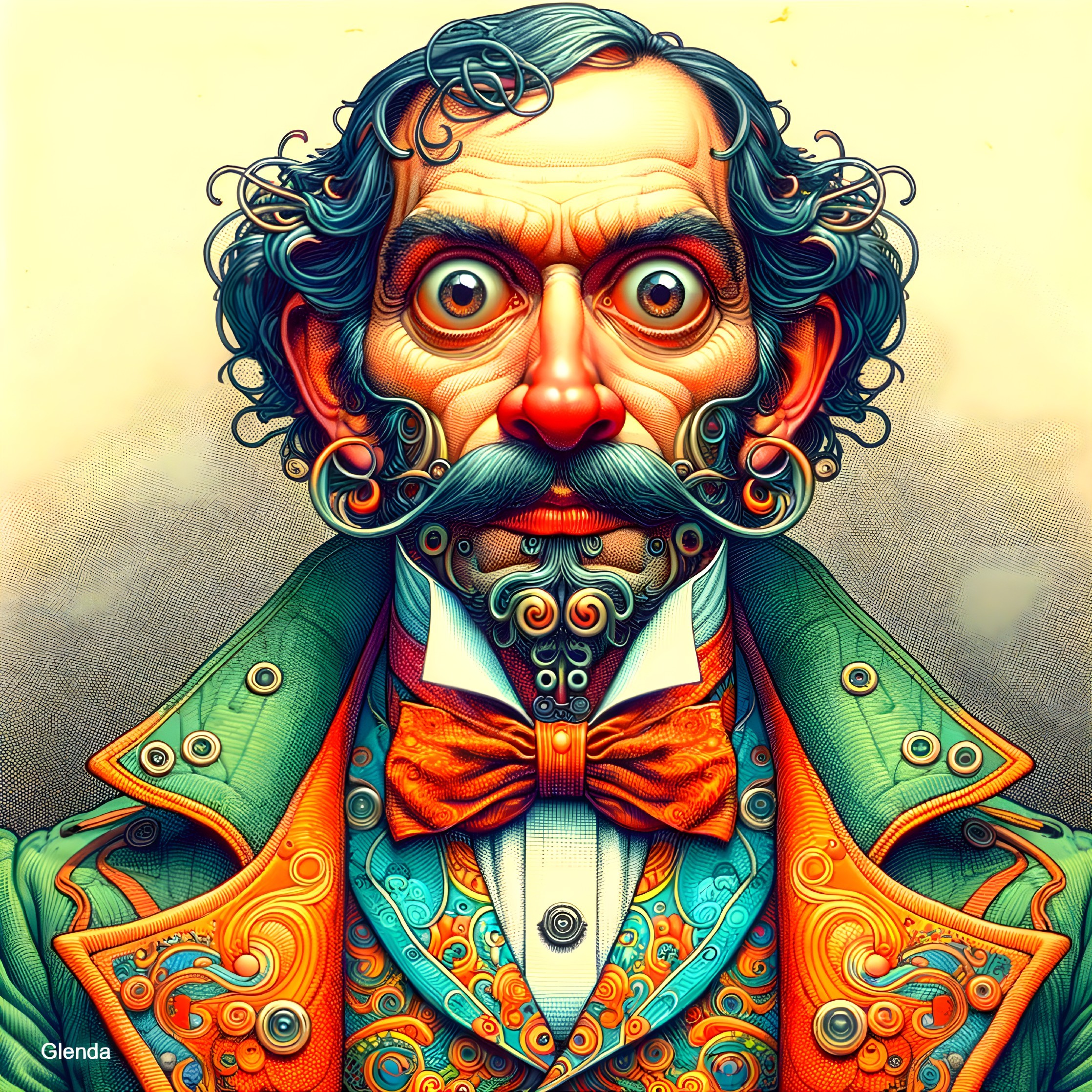 Vividly Stylized Portrait of a Man with Exaggerated Features