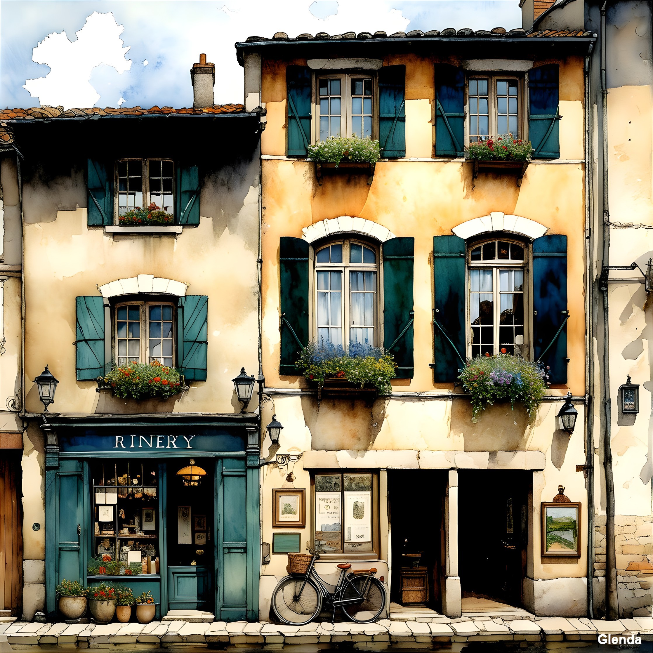 Rustic street scene with charming buildings and decor