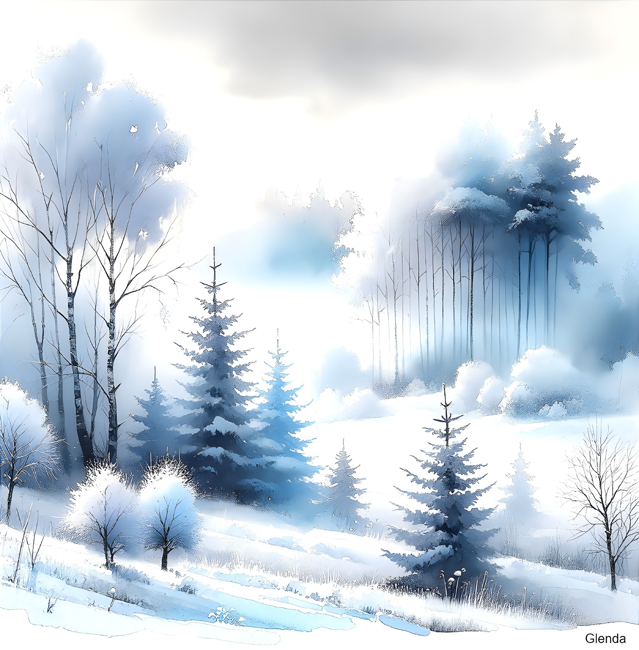 Tranquil Winter Landscape with Snow-Covered Pines