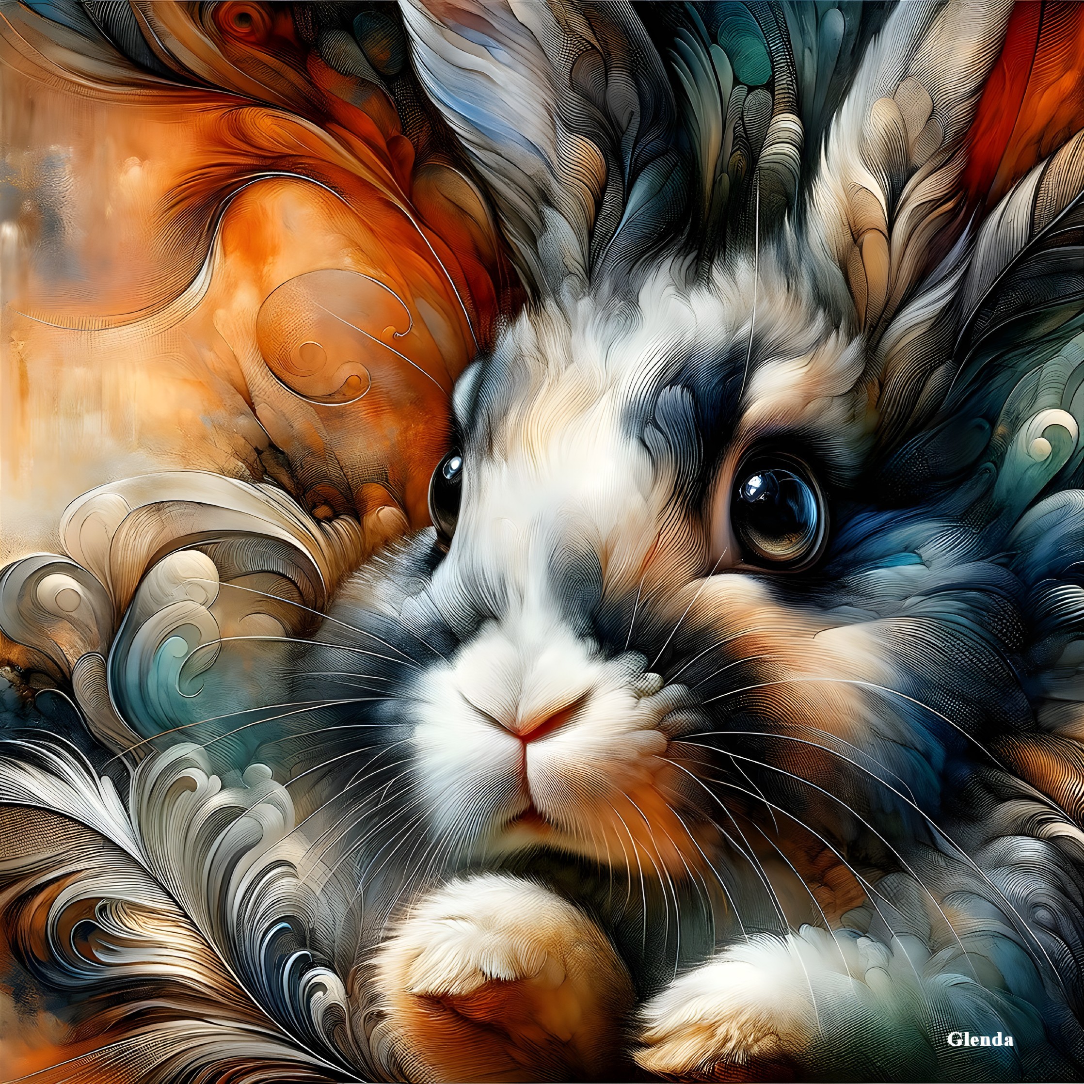 Illustration of a rabbit with vibrant colors and swirls