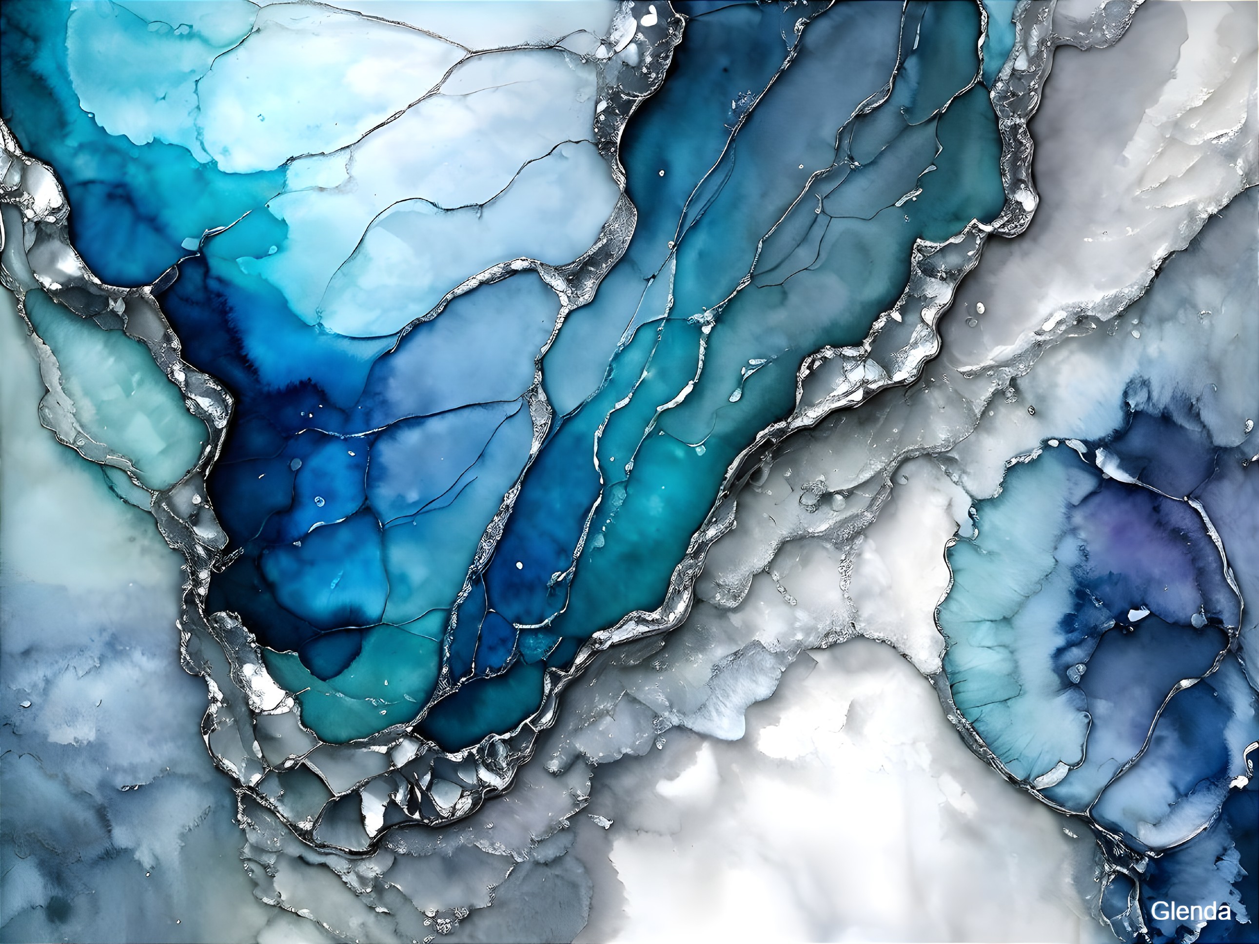 Abstract Artwork with Deep Blues and Soft Whites