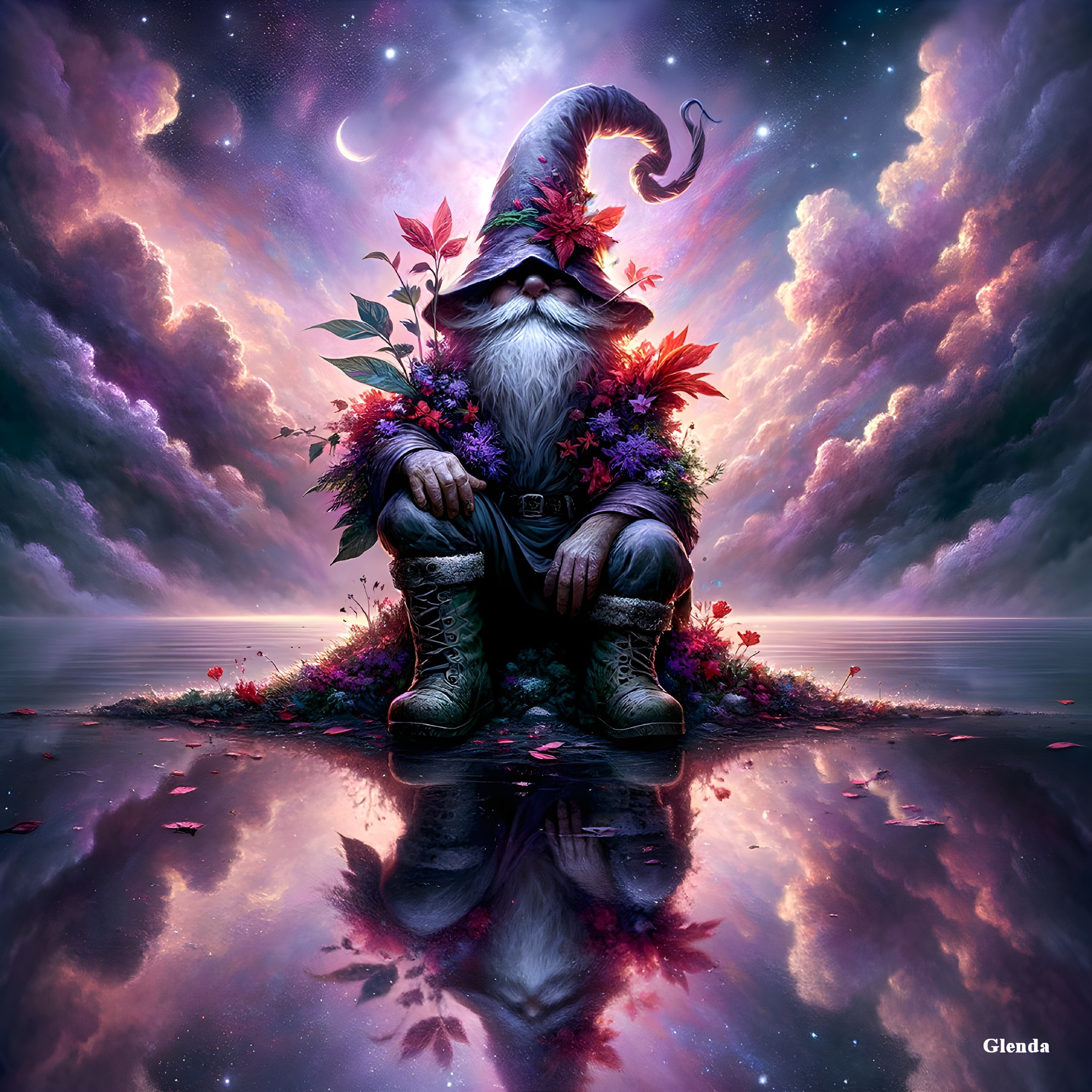 Whimsical Gnome in a Vibrant, Magical Landscape