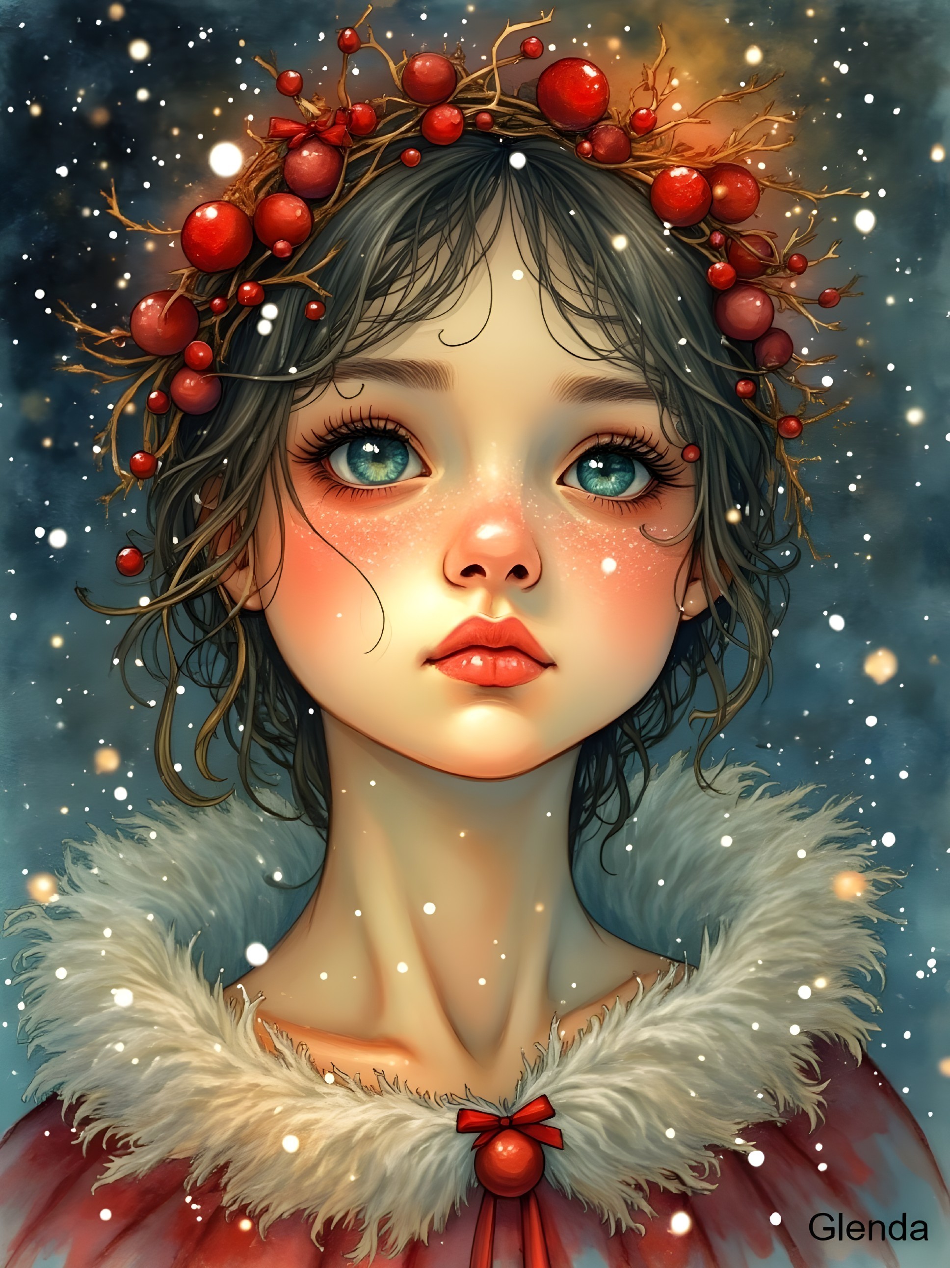 Young girl with berry crown in winter setting