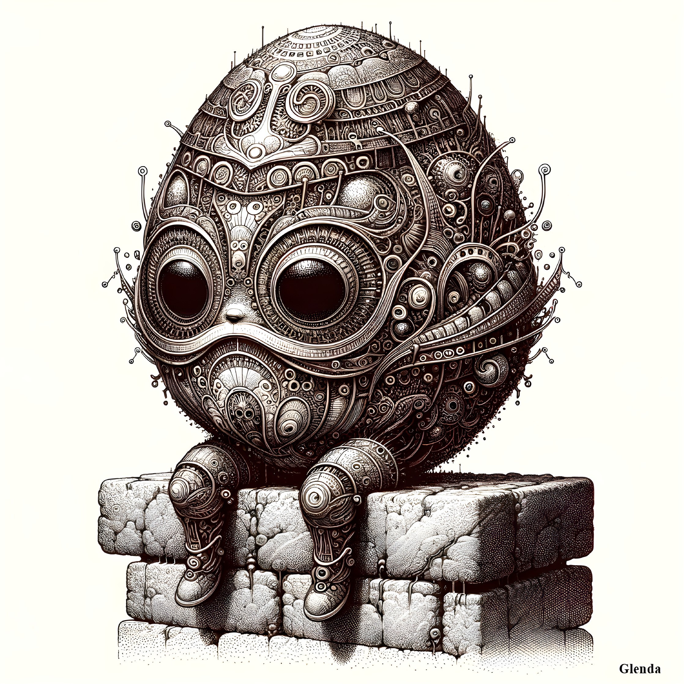 Whimsical Egg-Shaped Creature with Mechanical Details