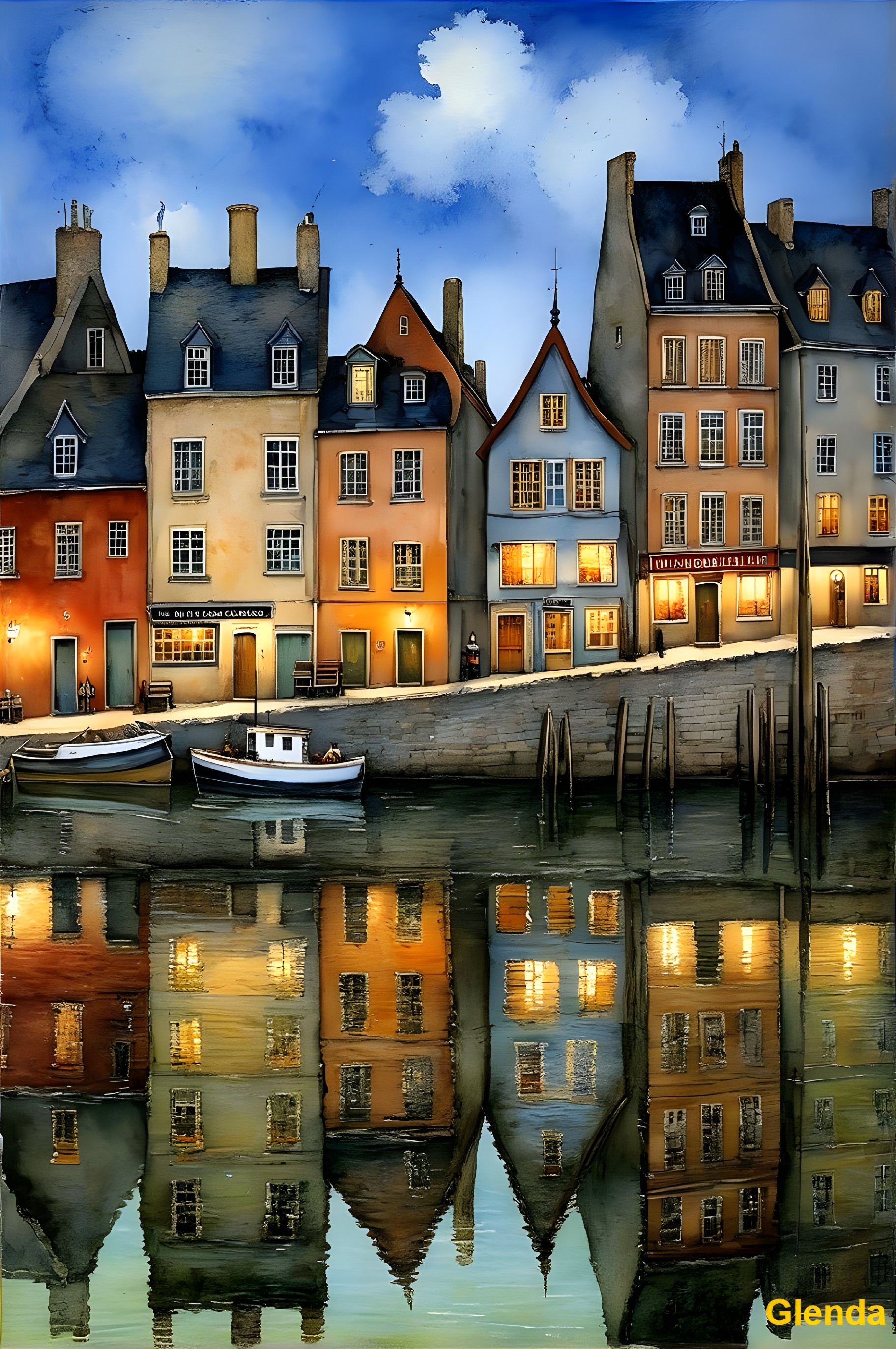 Picturesque Harbor Scene at Dusk with Colorful Buildings