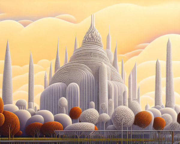 Fantastical White Cityscape with Towering Spires