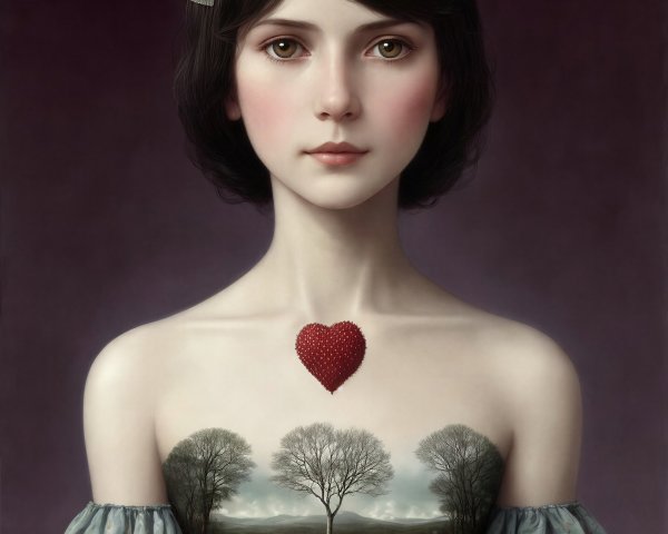Portrait of a girl with butterfly and heart details