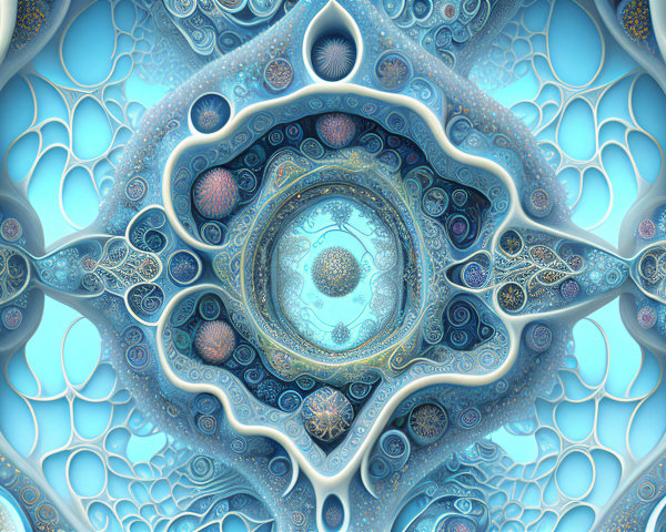Surreal Composition of Blue and White Organic Patterns