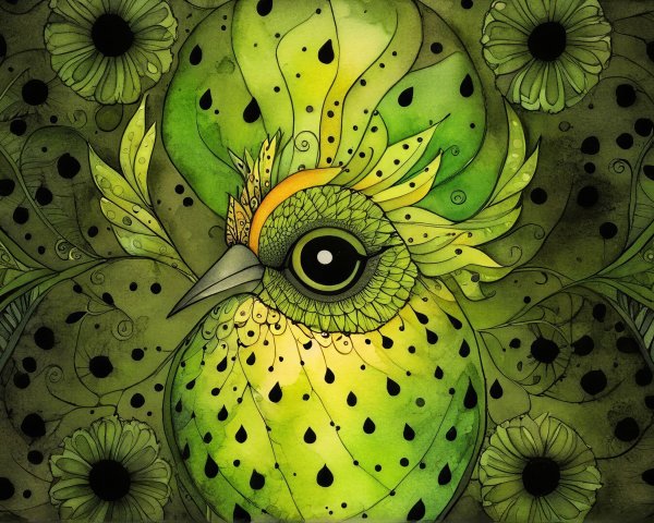 Whimsical Bird Illustration with Floral Motifs