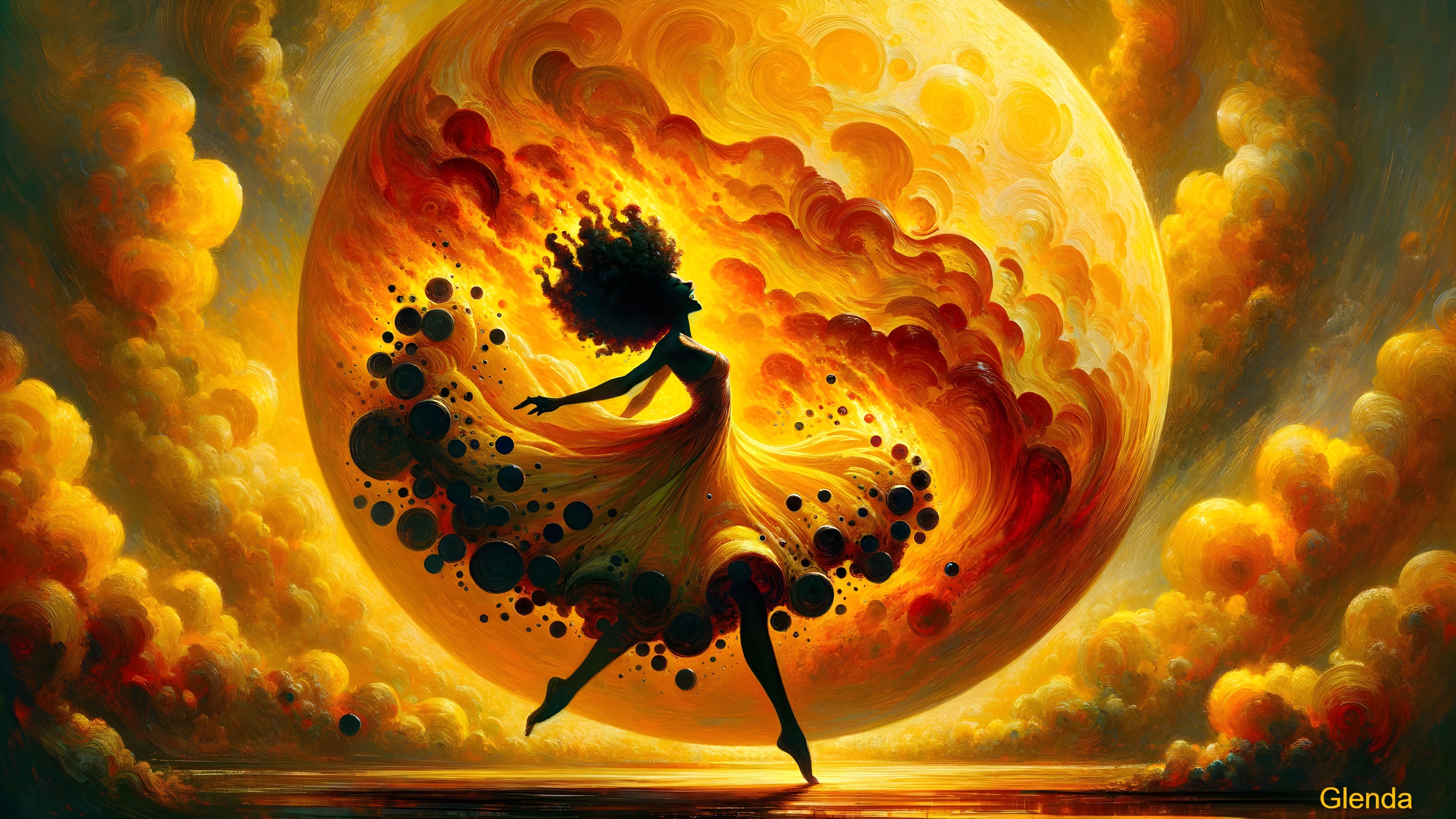 Silhouette of a Dancer Against a Fiery Sun Background