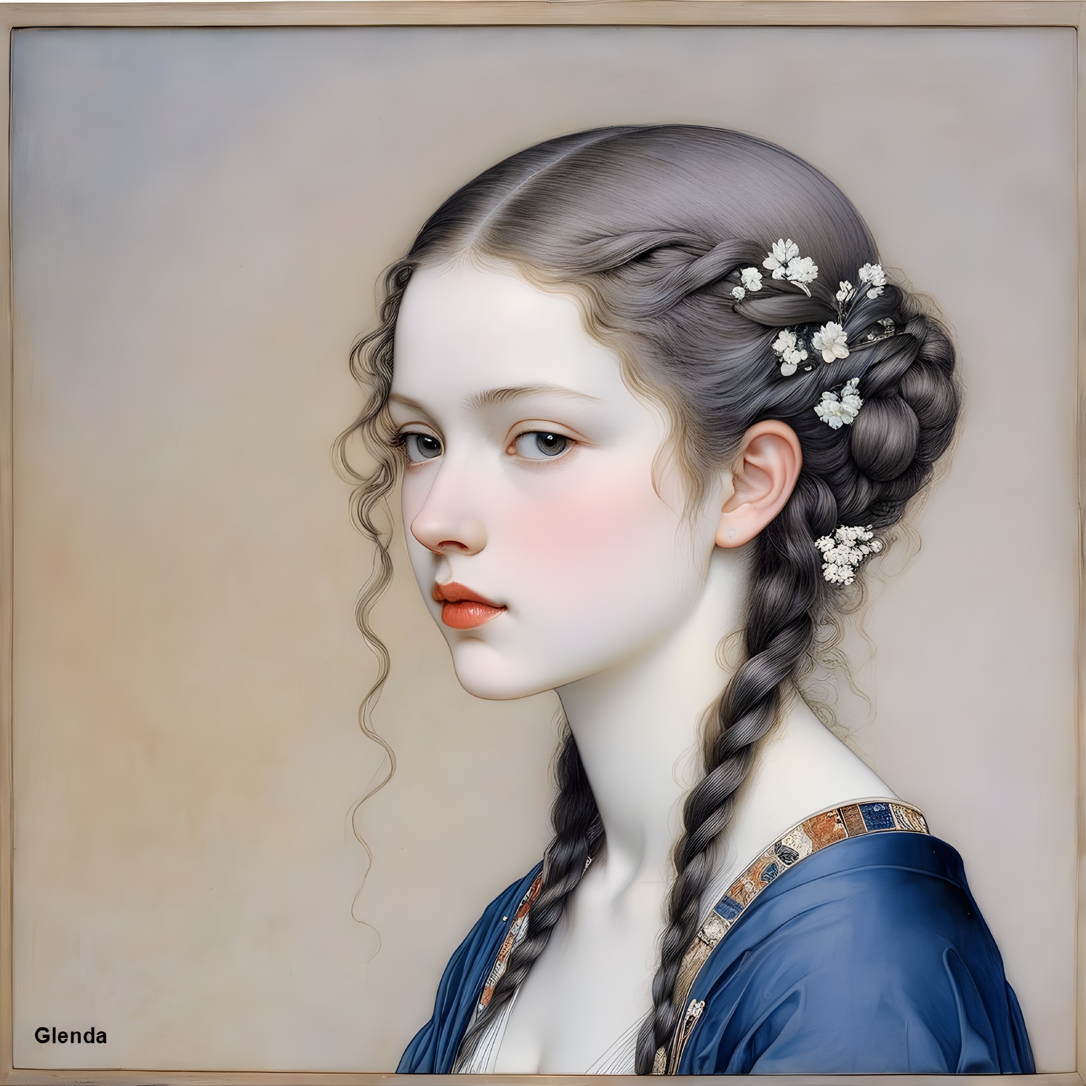 Serene portrait of a young woman in blue attire