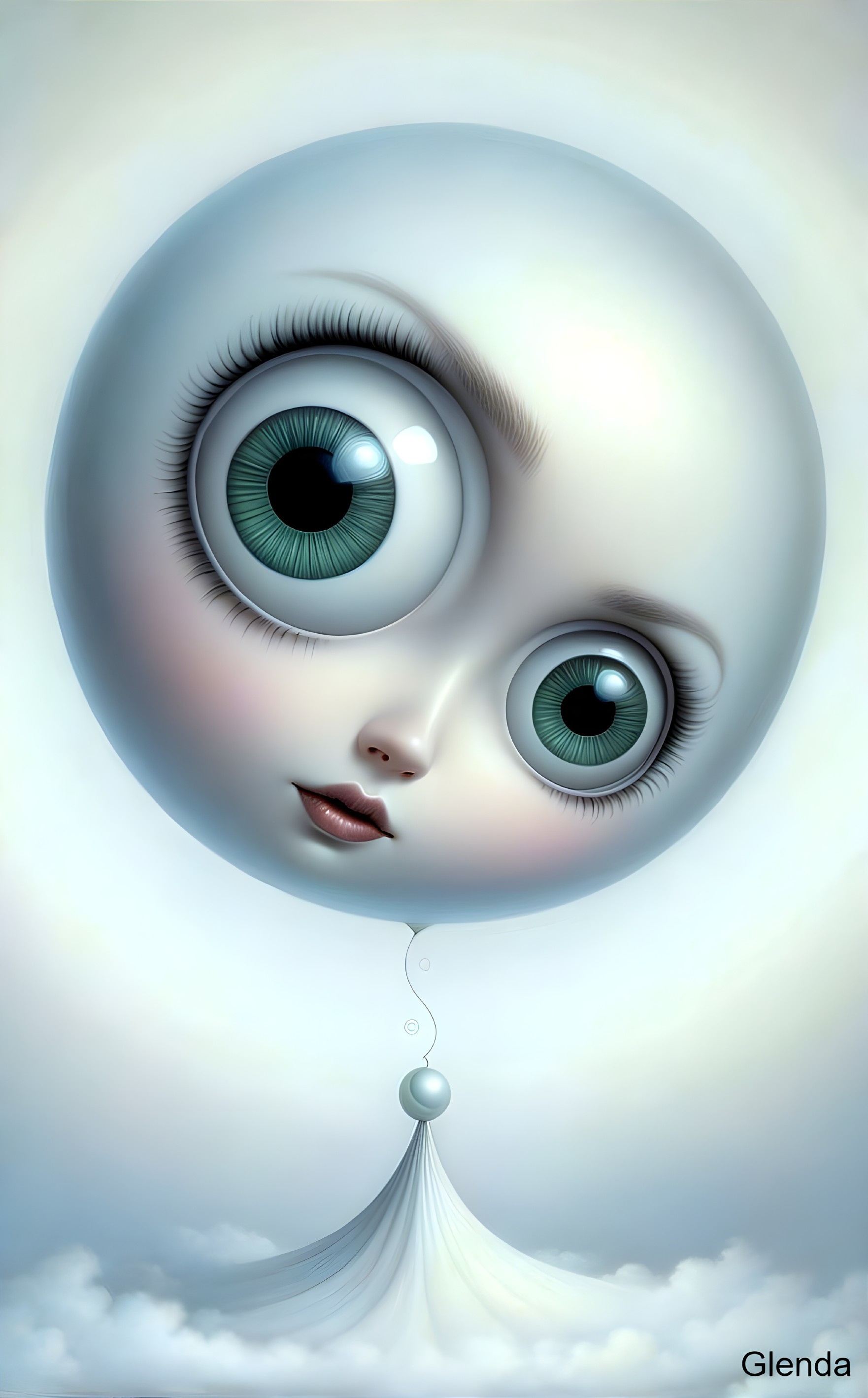 Whimsical Character with Round Head and Green Eyes