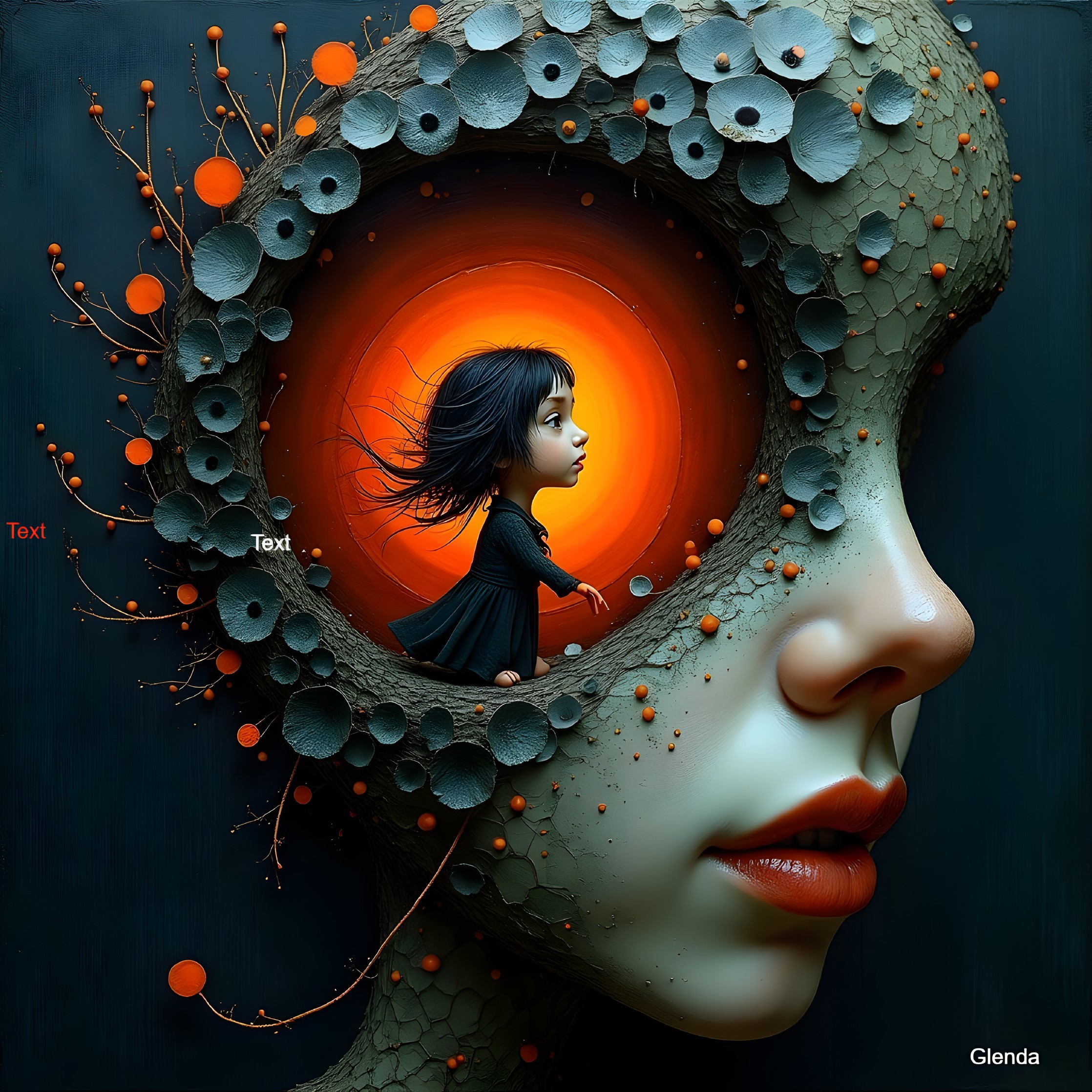 Surreal Artwork of Girl Running Towards Glowing Center