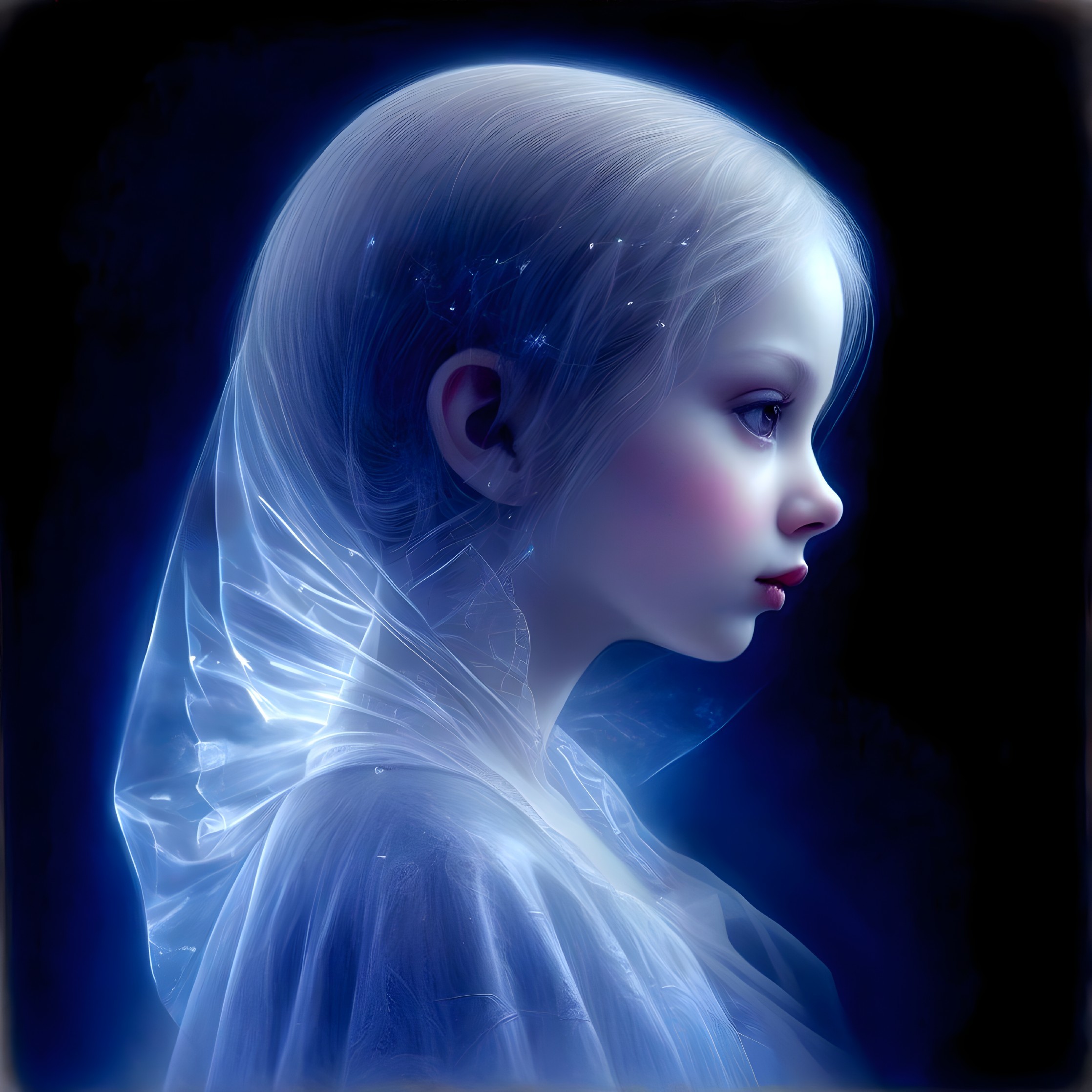 Profile of a Young Girl in Ethereal Glow and Aura