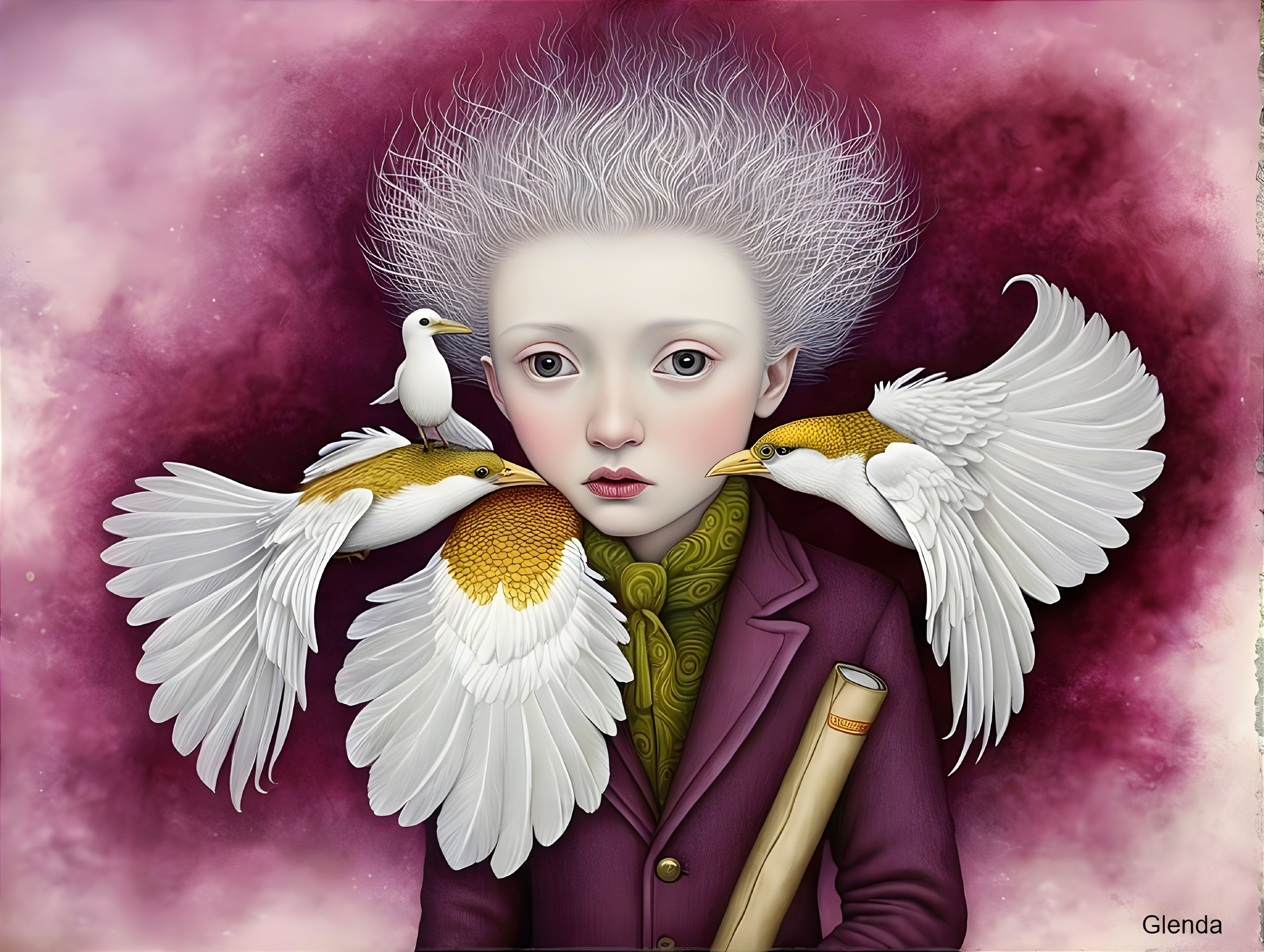 Surreal Portrait of Child with Fluffy White Hair