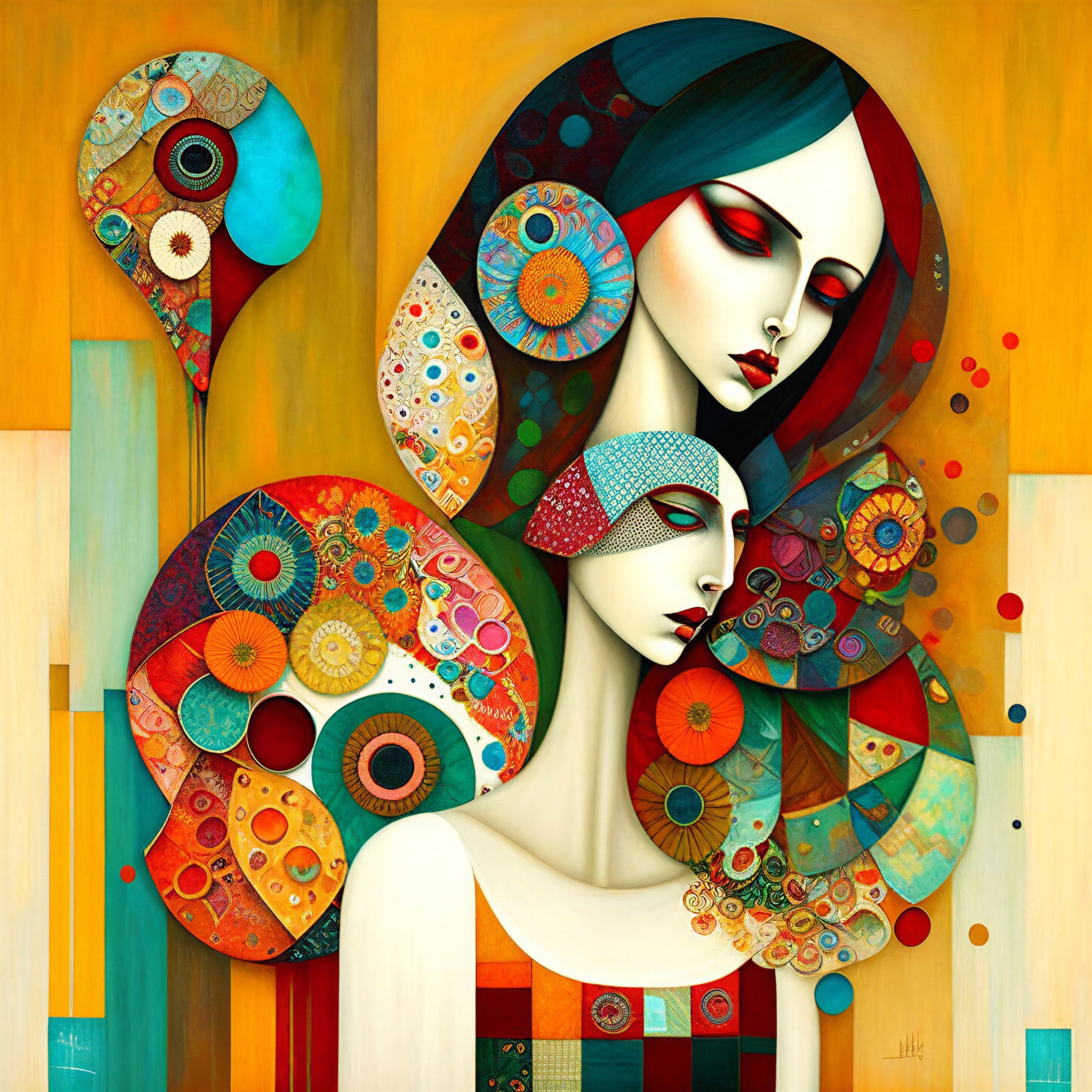Stylized Female Faces with Vibrant Patterns and Colors