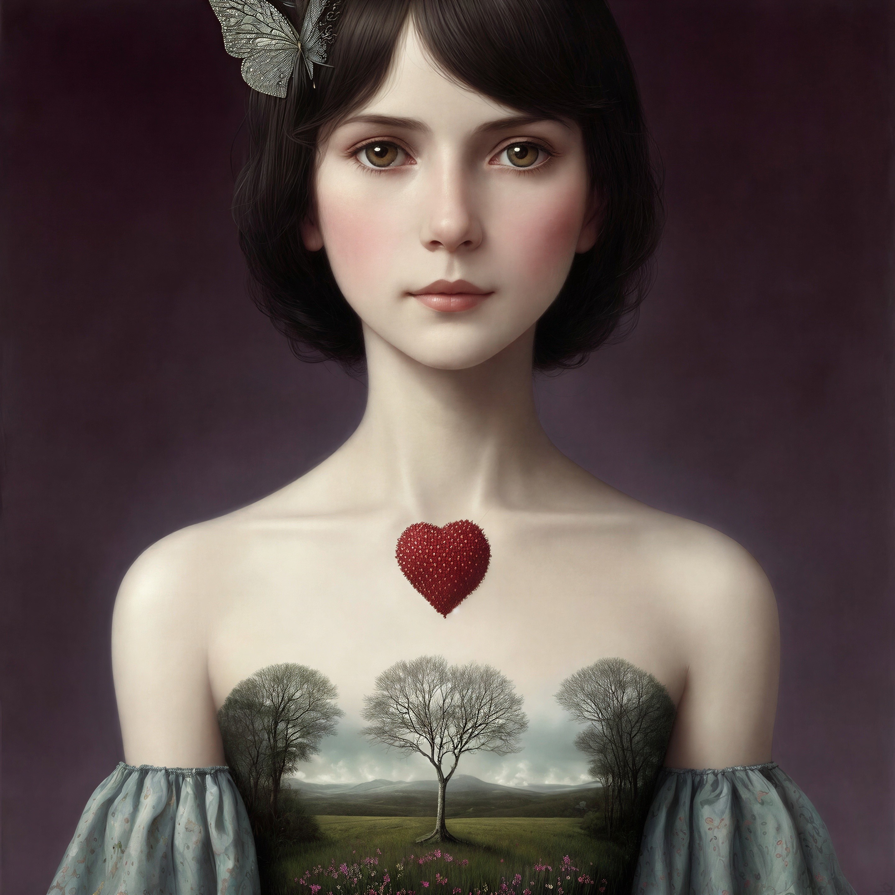 Portrait of a girl with butterfly and heart details
