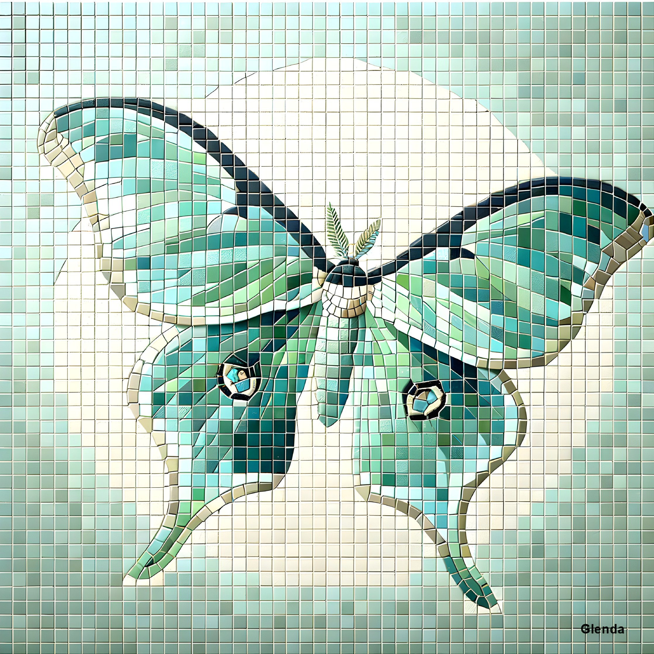 Vibrant Mosaic Butterfly in Blue and Teal Tiles
