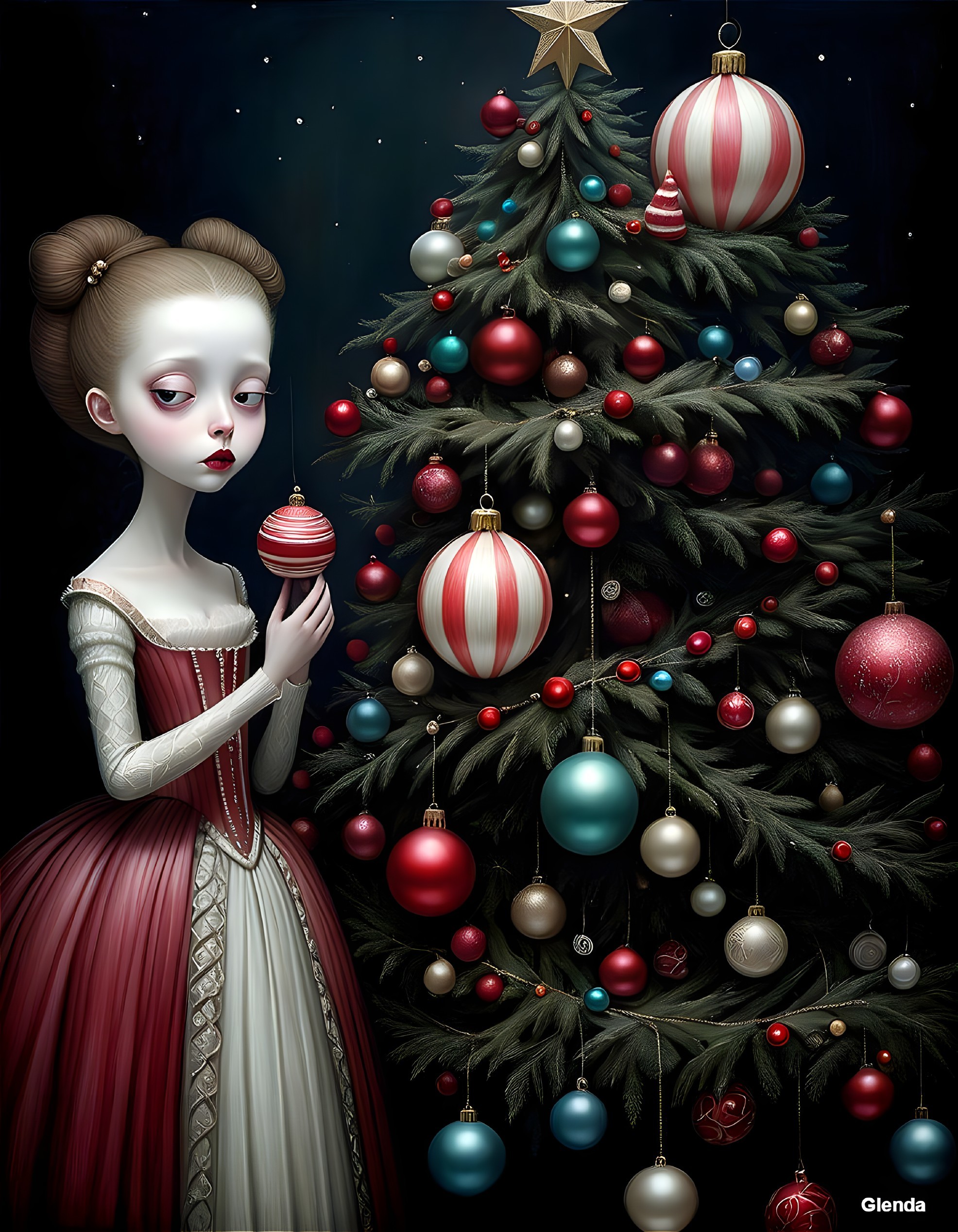 Elegant girl by a decorated Christmas tree