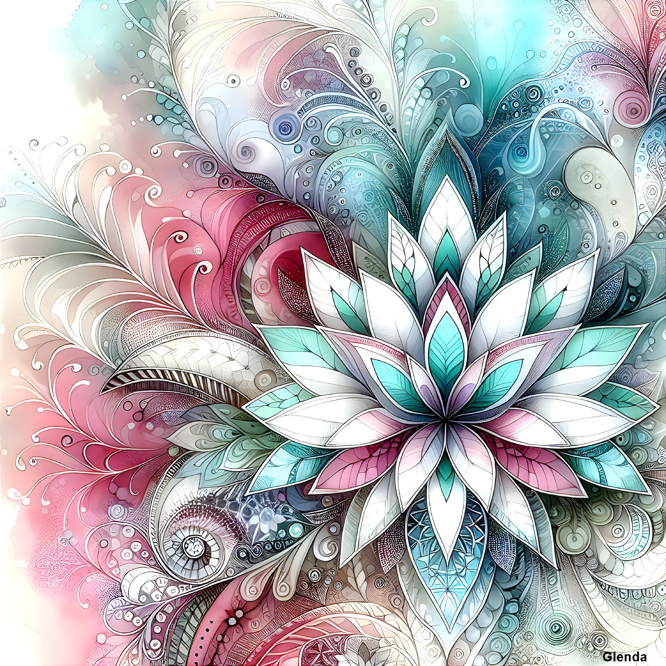 Intricate Lotus Flower Illustration with Swirling Patterns