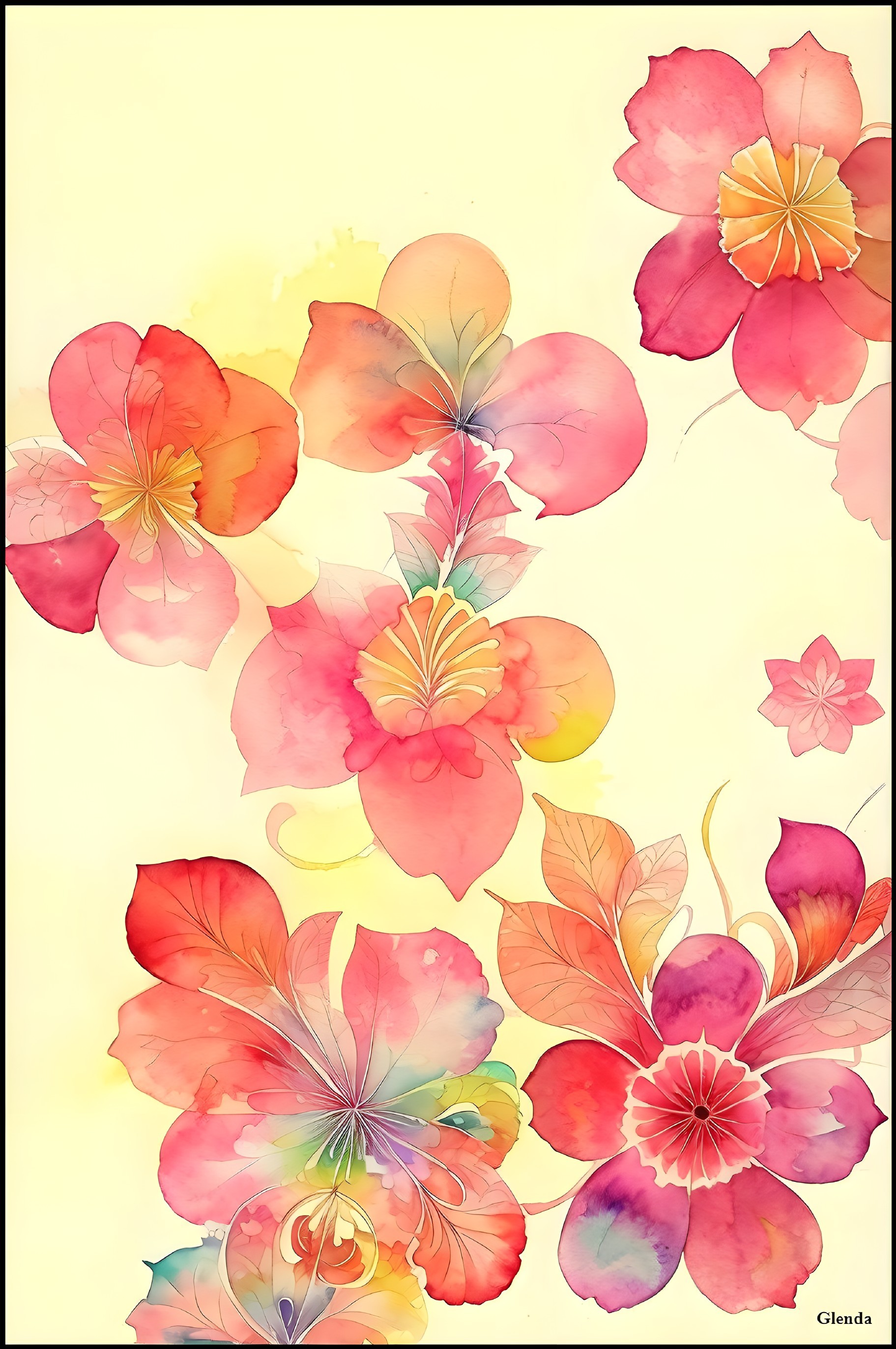 Vibrant Watercolor Illustration of Blooming Flowers