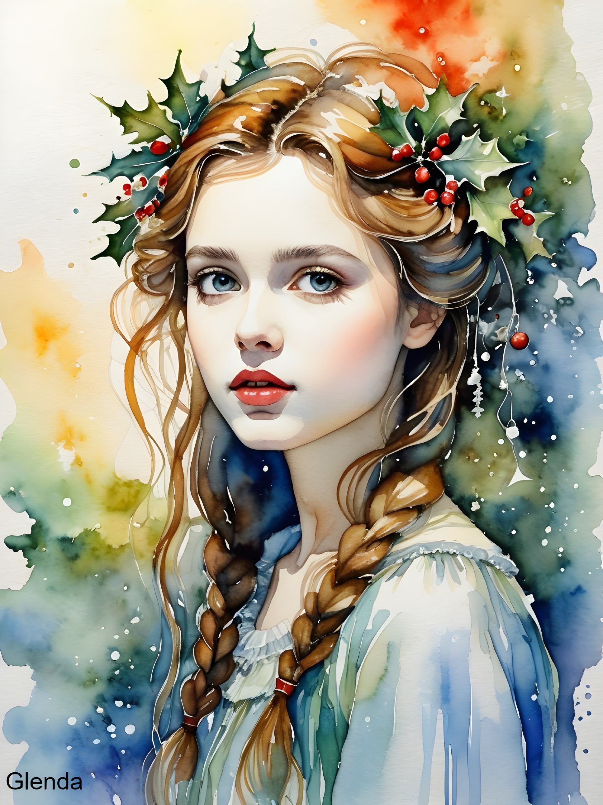 Young girl with braided hair in festive artwork