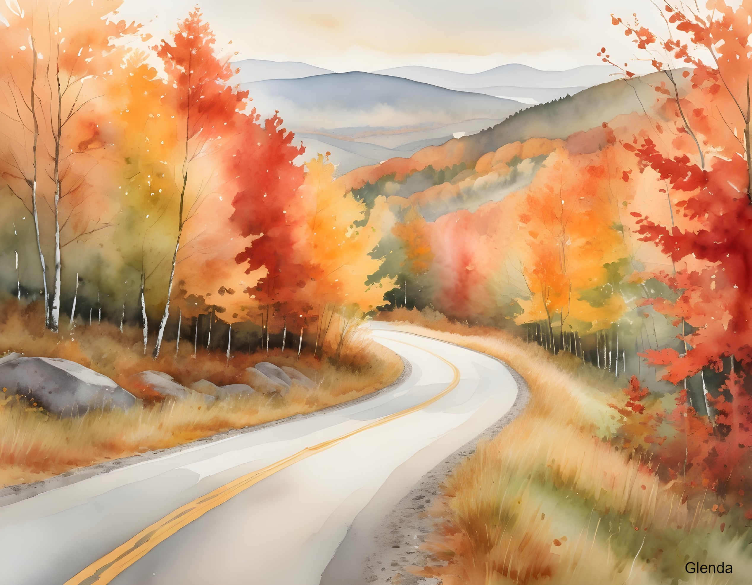 Winding Road Through Vibrant Autumn Landscape