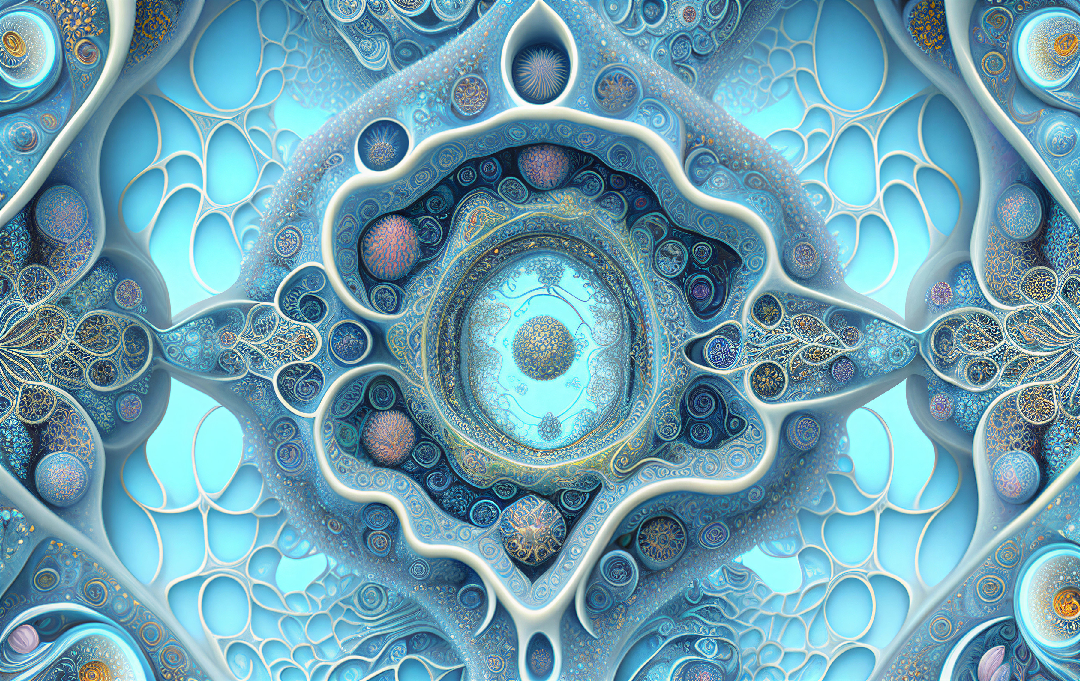 Surreal Composition of Blue and White Organic Patterns