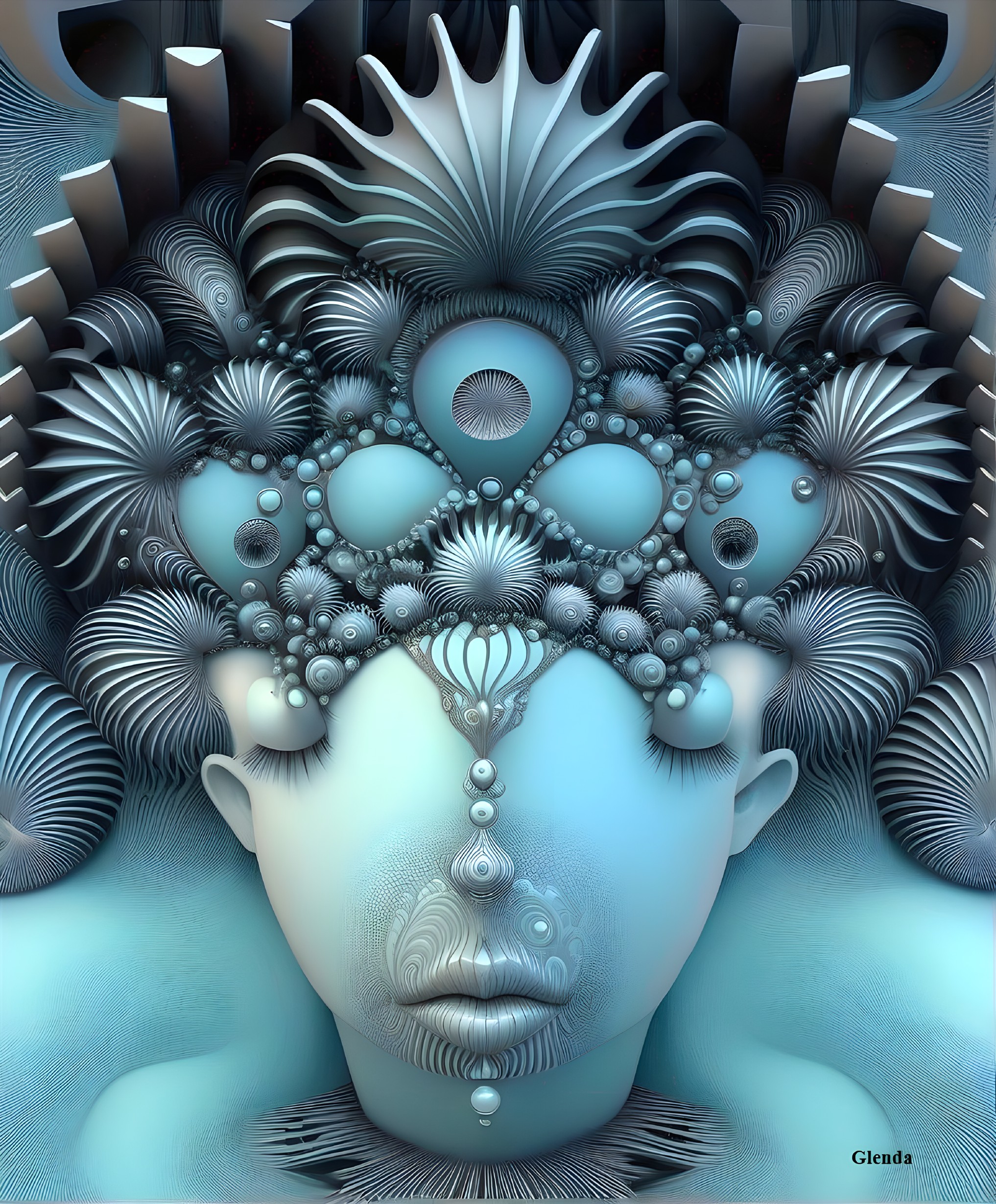Surreal Abstract Face with Intricate Headdress Patterns