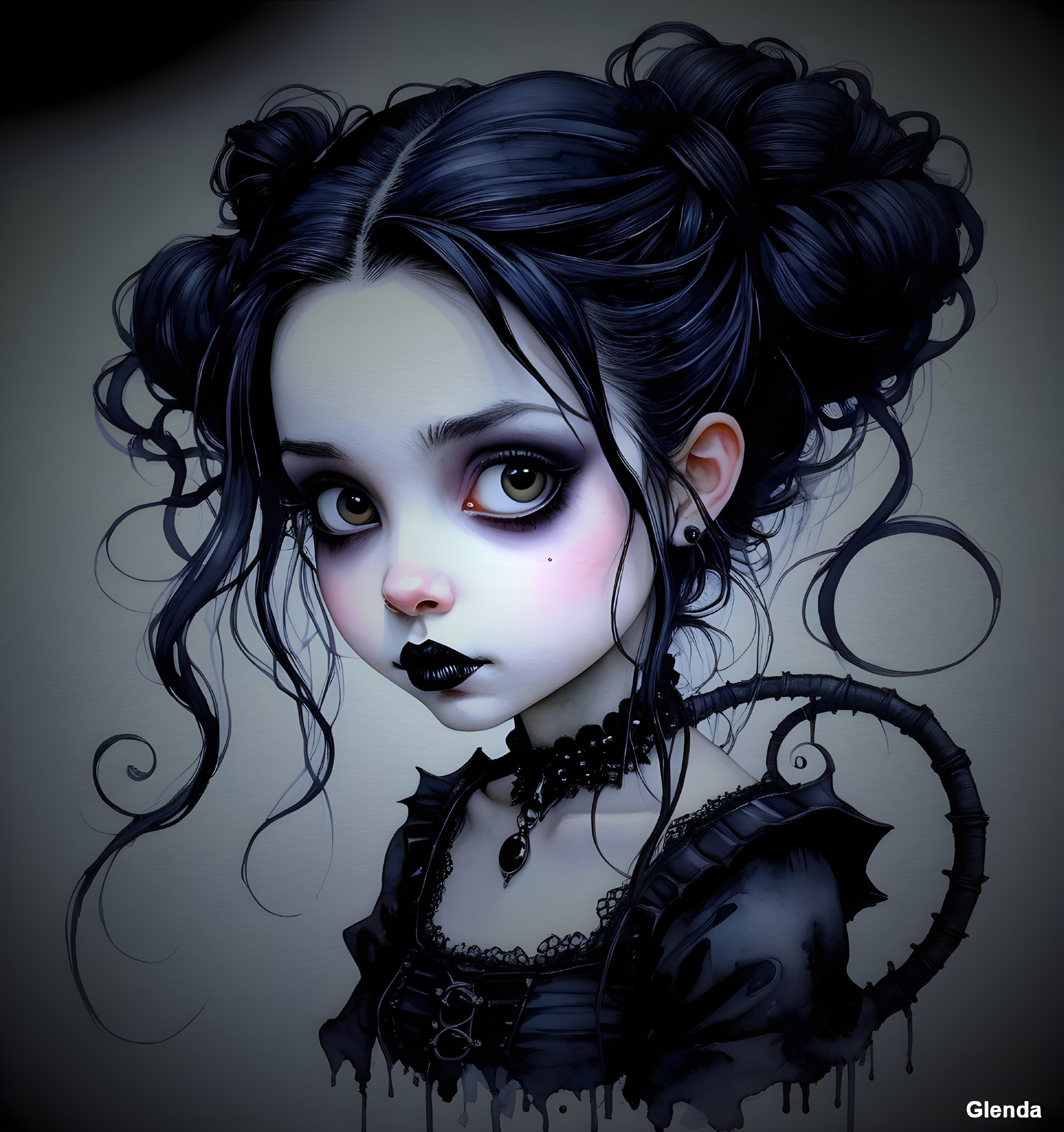 Gothic Character with Pale Skin and Dark Attire