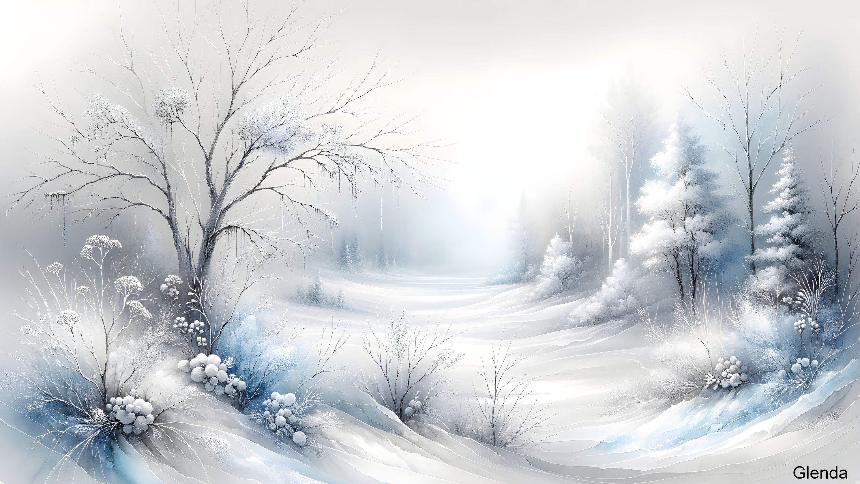 Serene Winter Landscape with Snow and Frosty Trees