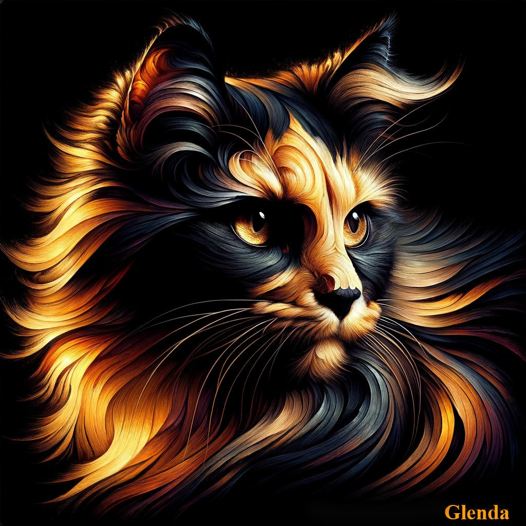 Digital Art of a Cat with Colorful Swirling Patterns