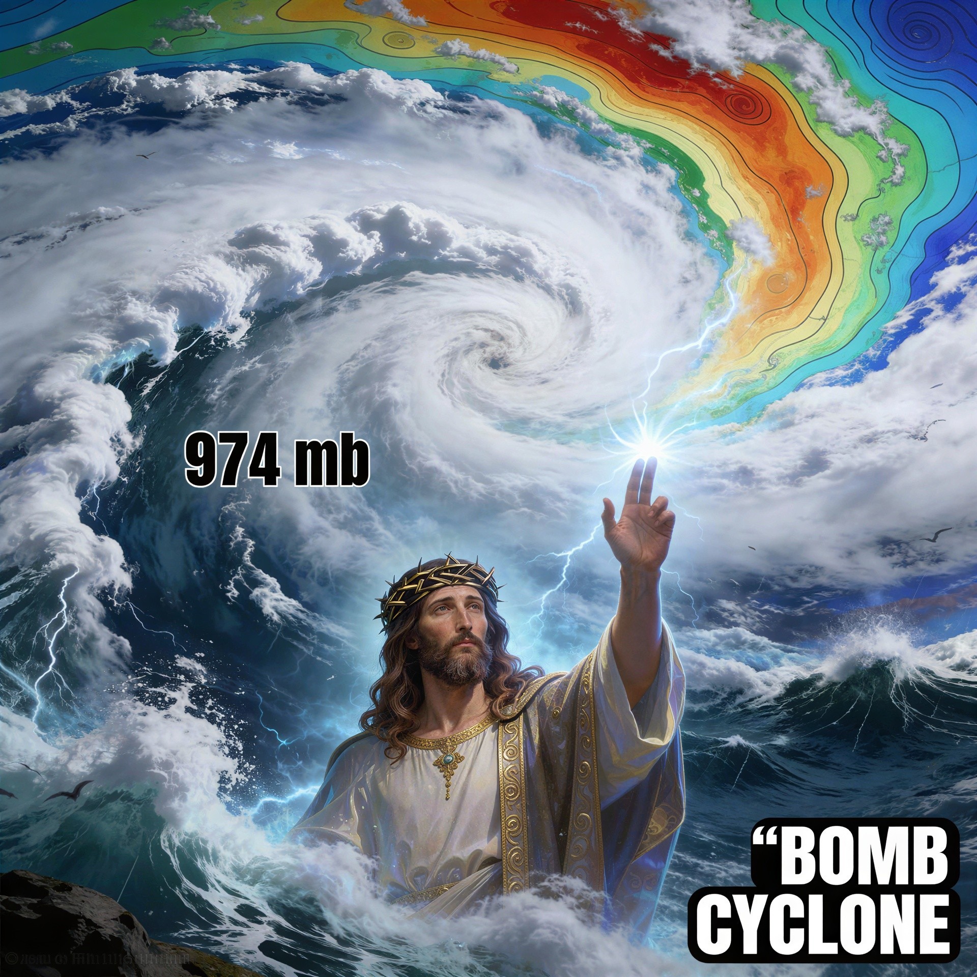 Digital Illustration of Jesus Amidst Stormy Waves