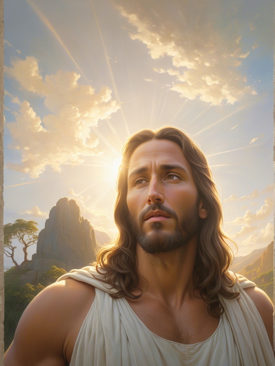 Serene Figure Against Radiant Clouds and Sunlight