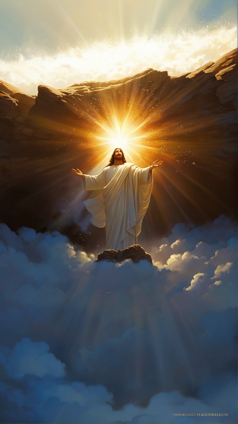 Radiant Figure in Clouds Symbolizing Divinity and Hope