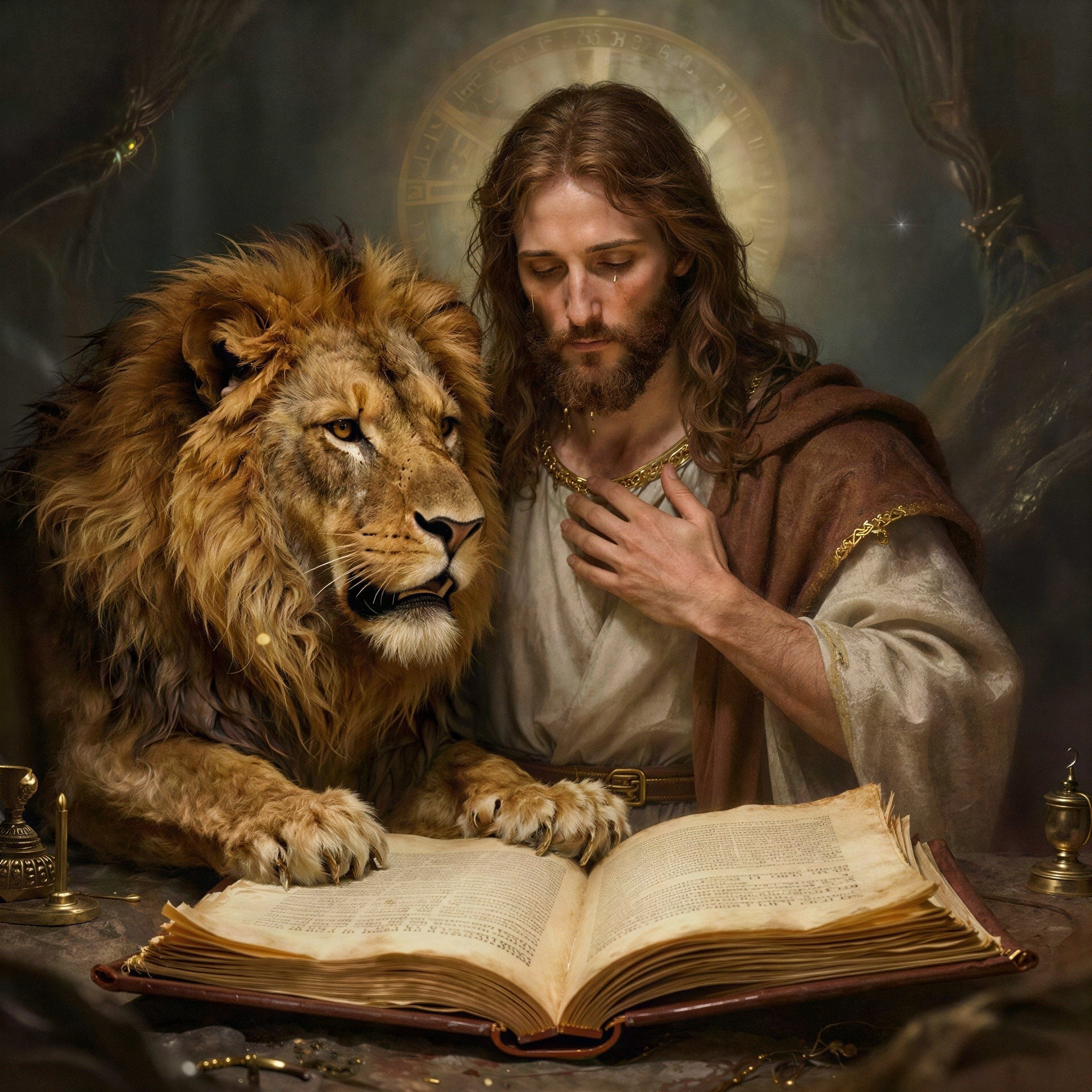 Dramatic Digital Painting of Jesus and a Lion
