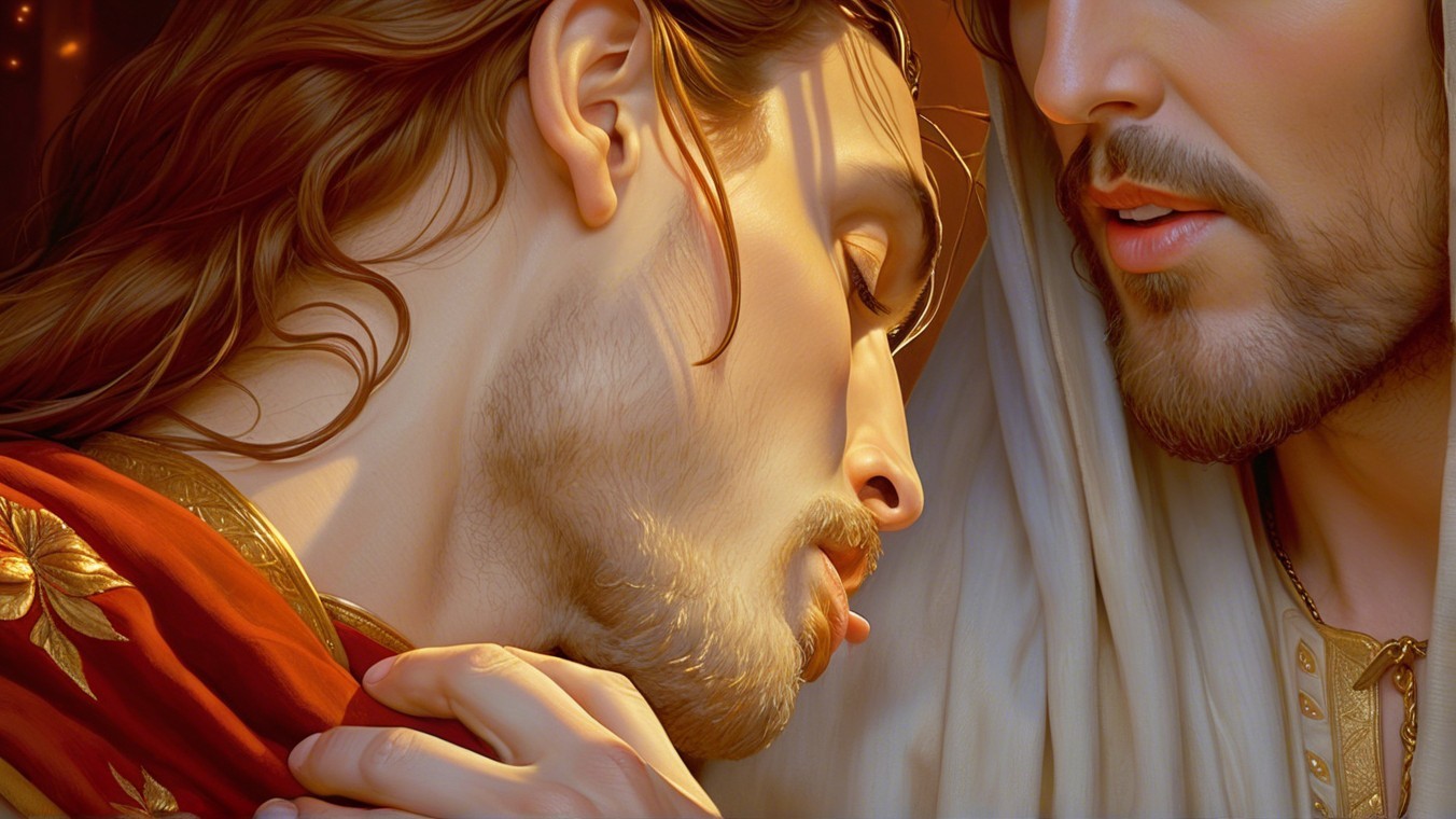 Intimate Moment of Two Figures in Soft Lighting