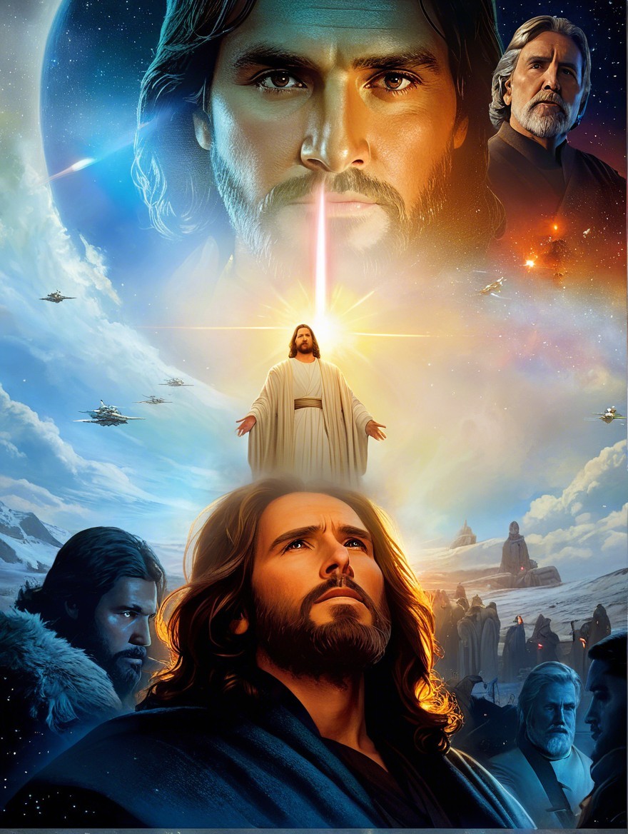 Dramatic Spiritual Leader Surrounded by Cosmic Elements