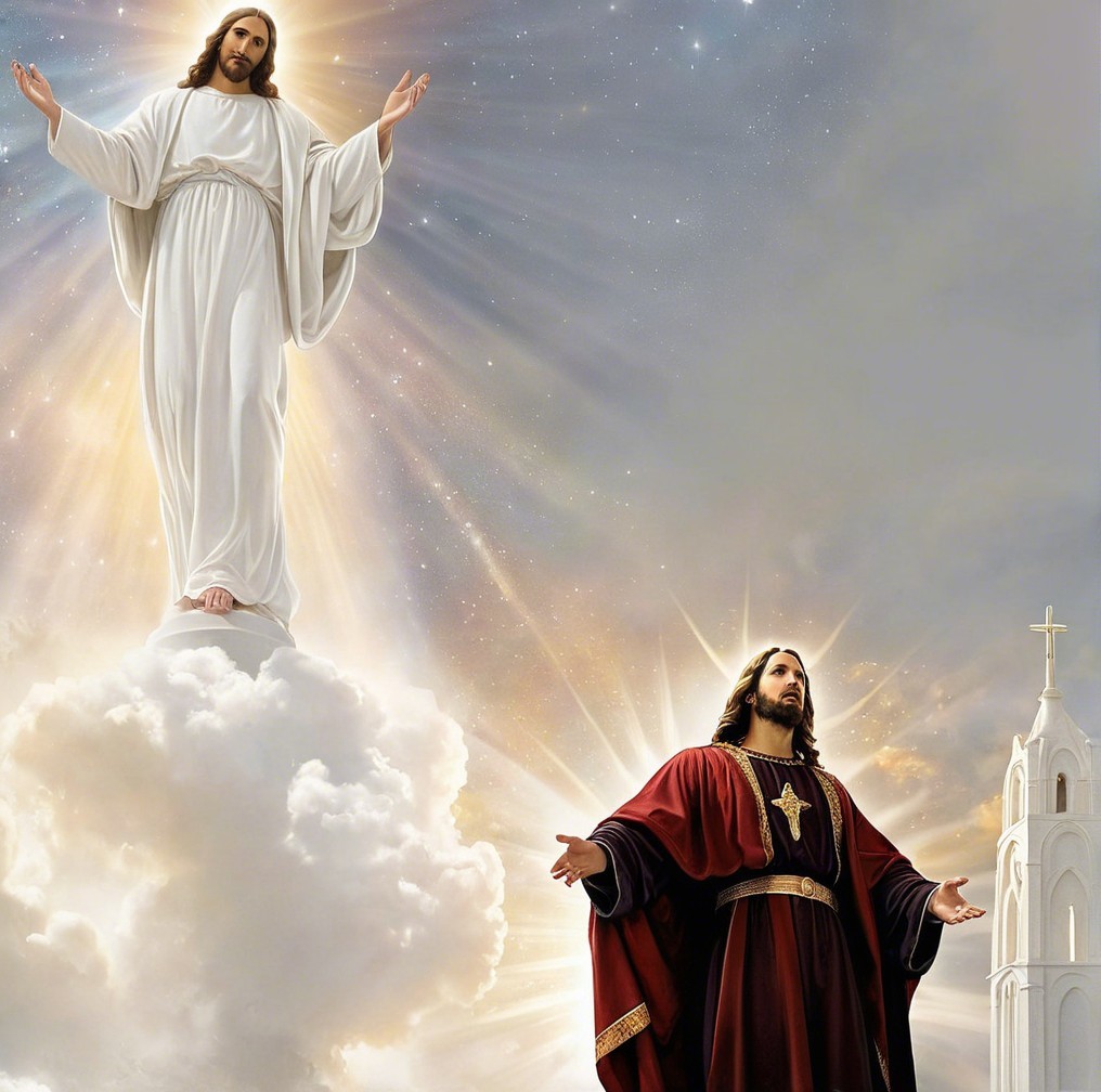 Two Figures of Jesus Christ with Church Tower Background